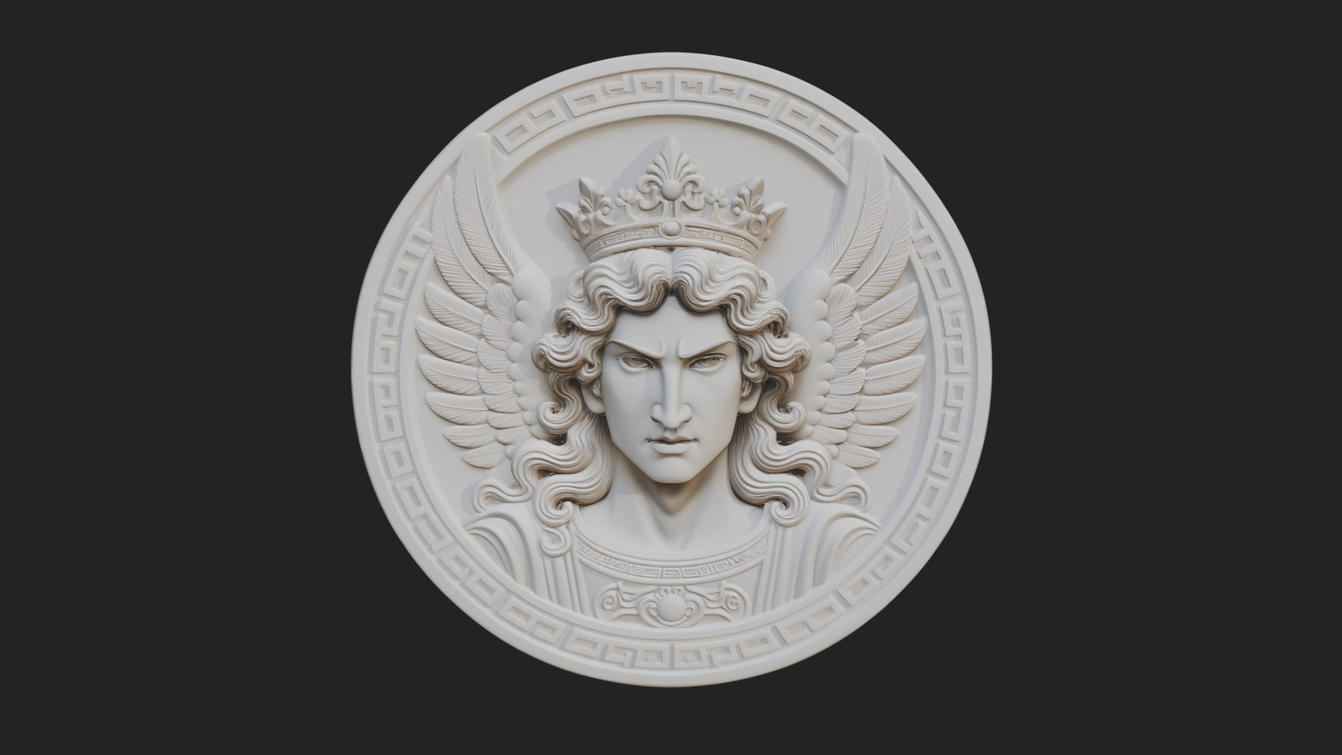 Crowned Winged Angel Oval Plaque Design 5 3D Print Model 3D Model