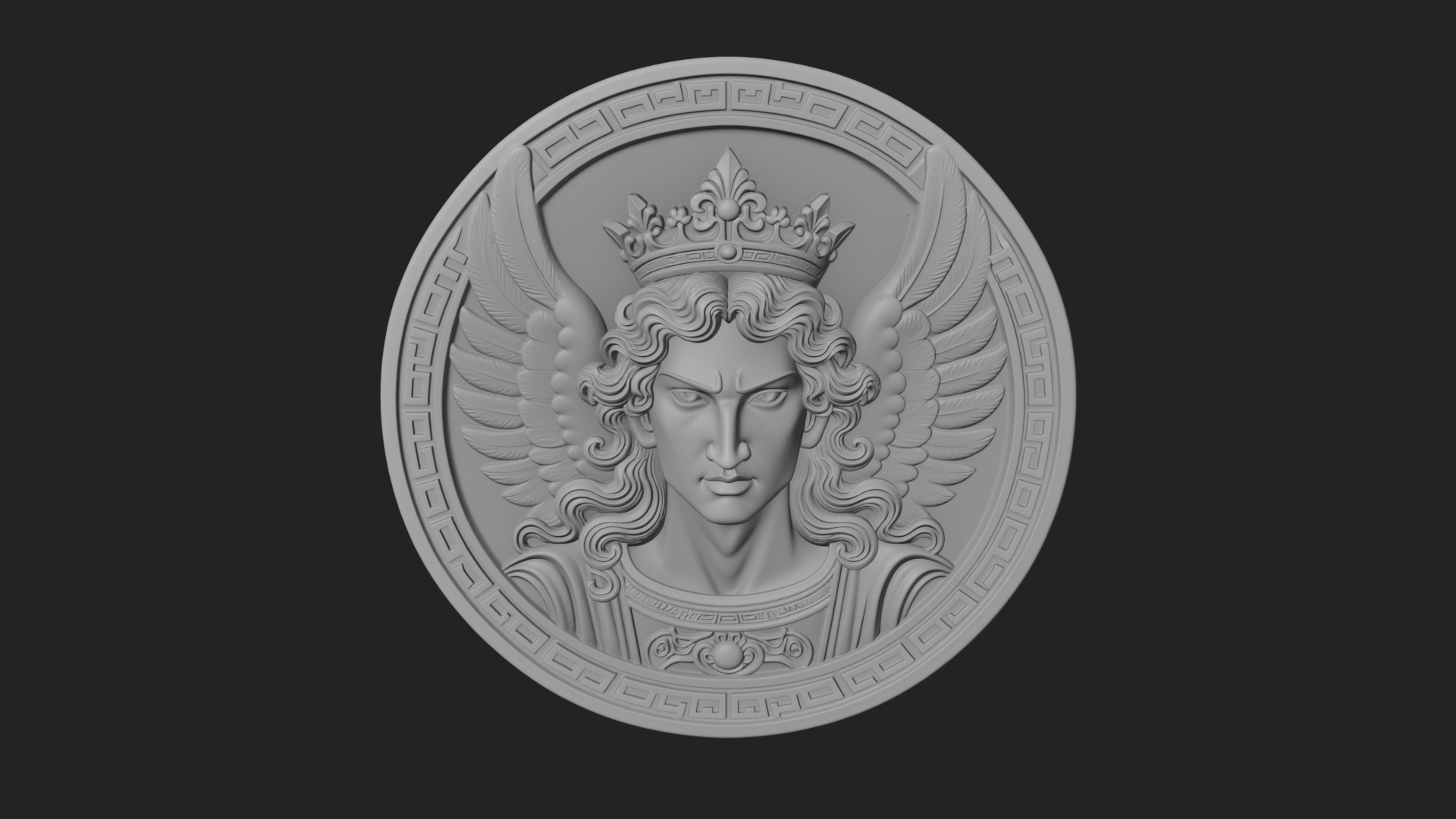 Crowned Winged Angel Oval Plaque Design 5 3D Print Model 3D Model