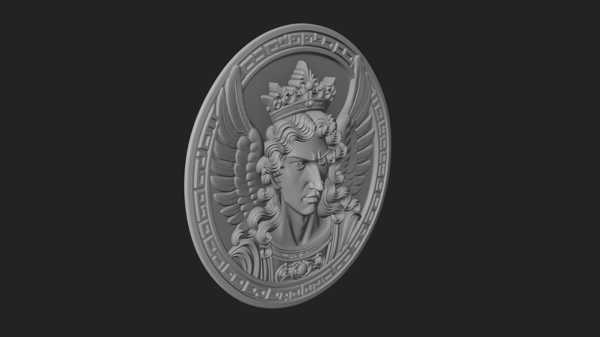 Crowned Winged Angel Oval Plaque Design 5 3D Print Model 3D Model