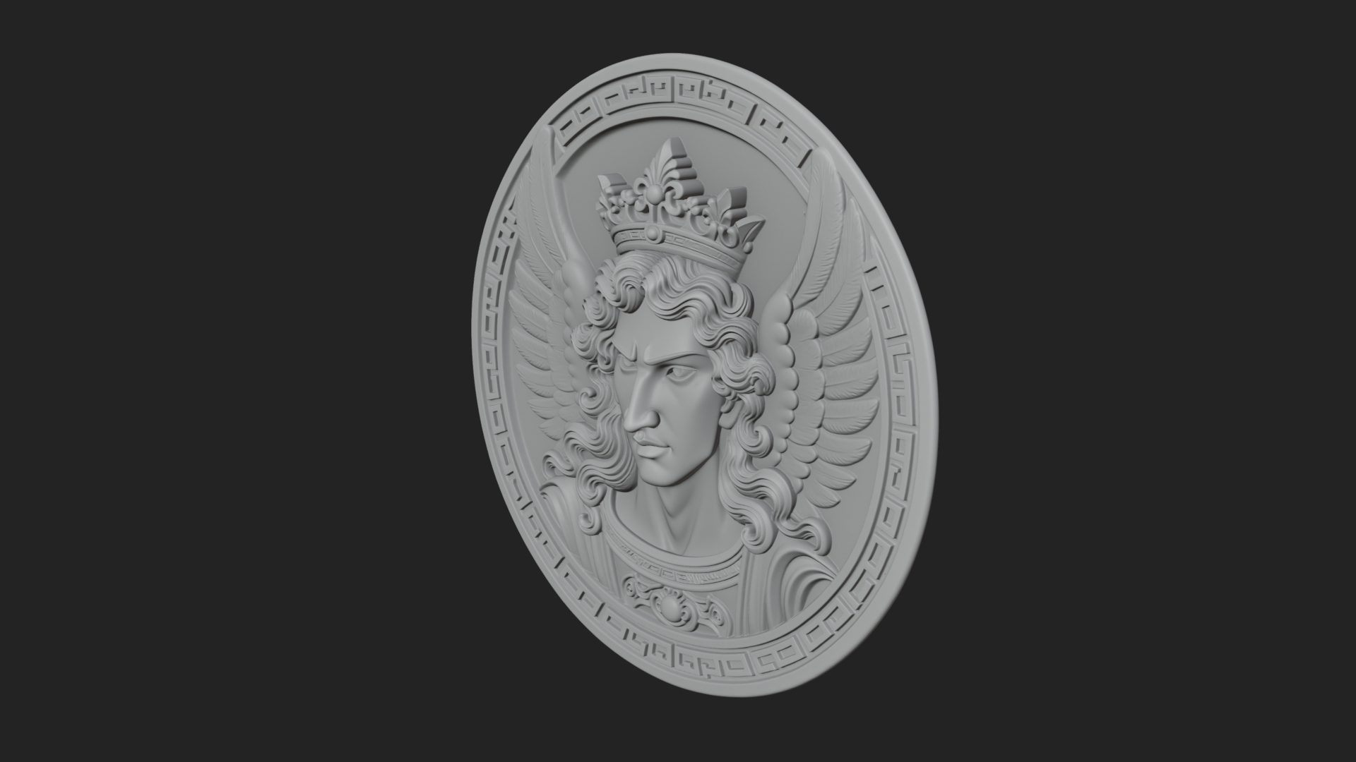 Crowned Winged Angel Oval Plaque Design 5 3D Print Model 3D Model