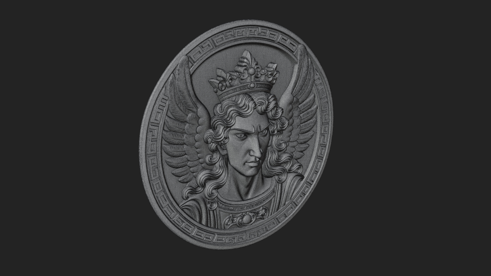 Crowned Winged Angel Oval Plaque Design 5 3D Print Model 3D Model