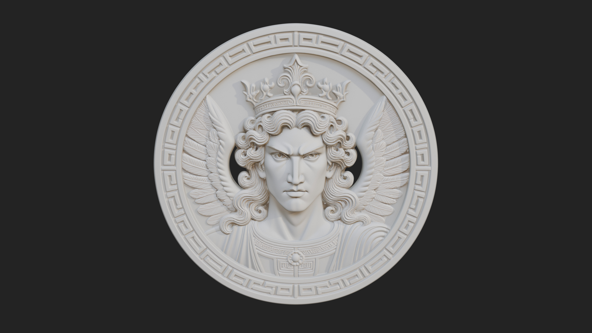 Crowned Winged Angel Oval Plaque Design 6 3D Print Model 3D Model