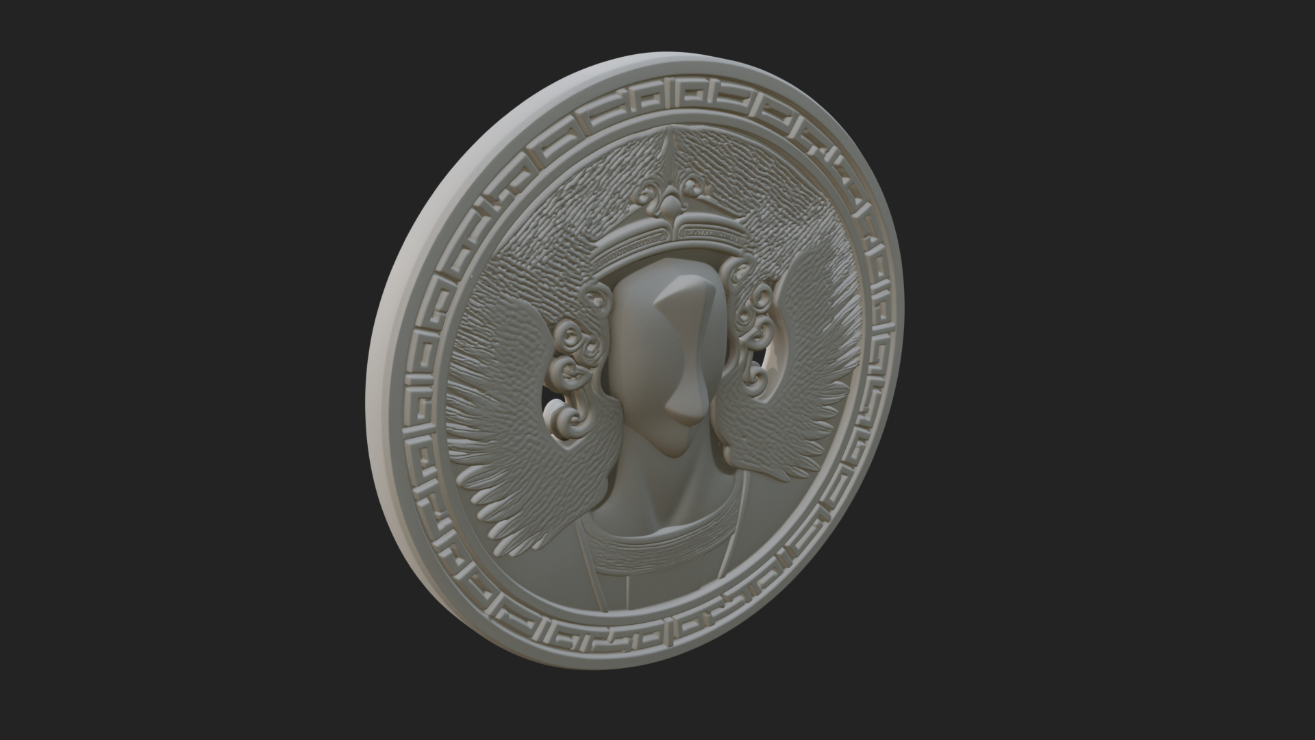 Crowned Winged Angel Oval Plaque Design 6 3D Print Model 3D Model
