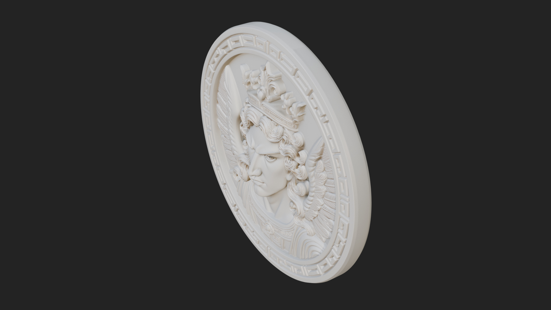 Crowned Winged Angel Oval Plaque Design 6 3D Print Model 3D Model