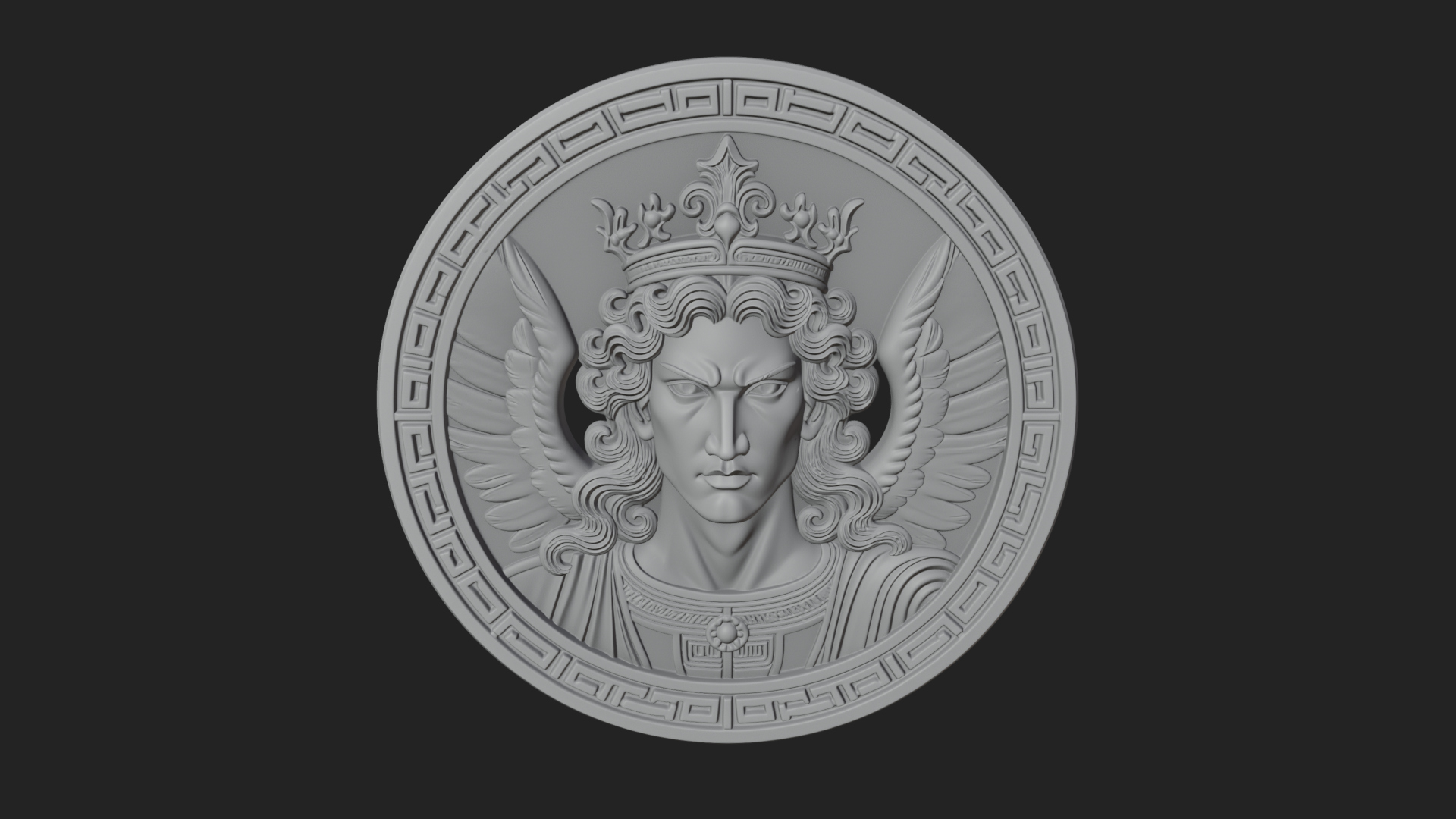 Crowned Winged Angel Oval Plaque Design 6 3D Print Model 3D Model