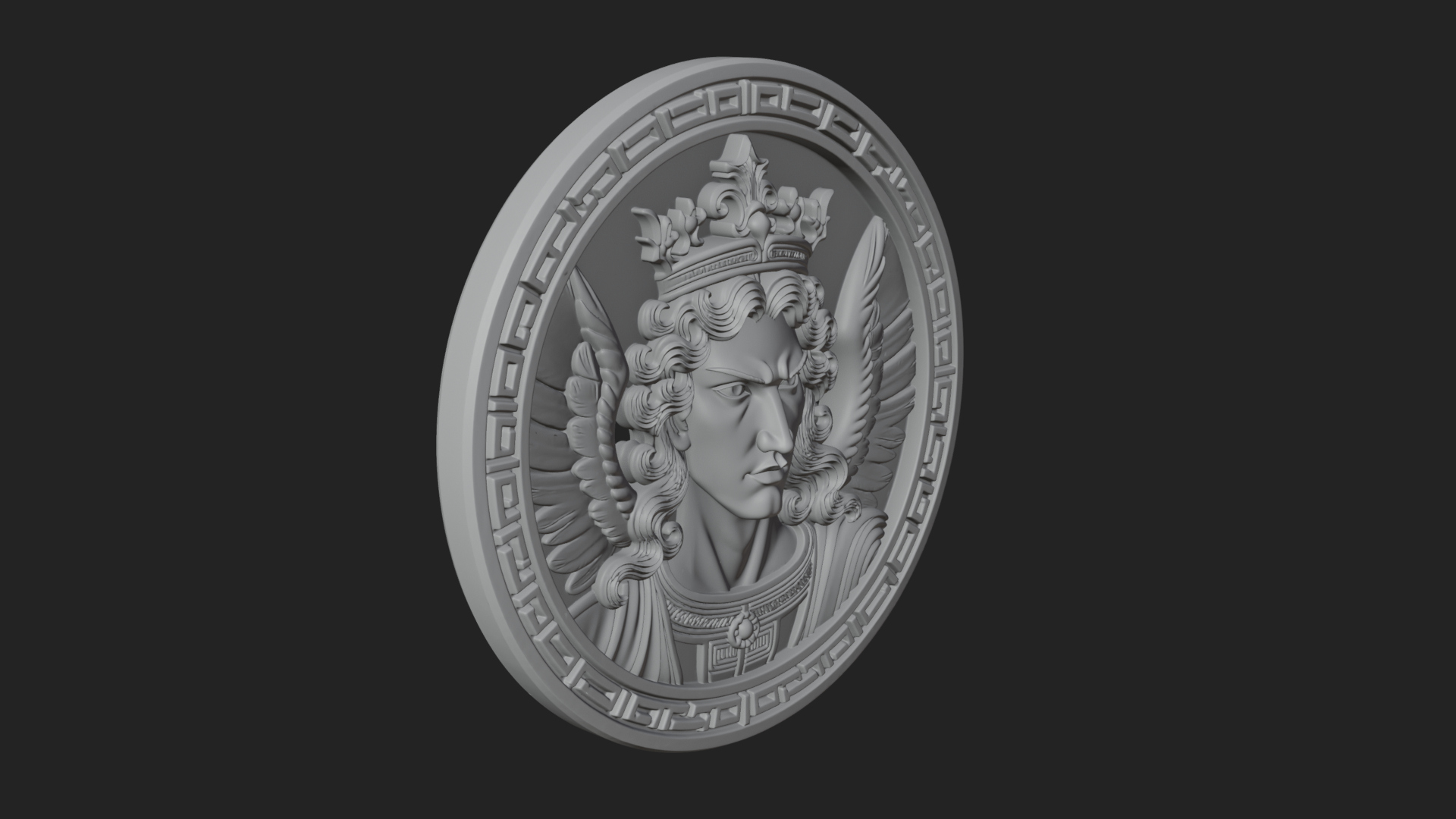 Crowned Winged Angel Oval Plaque Design 6 3D Print Model 3D Model