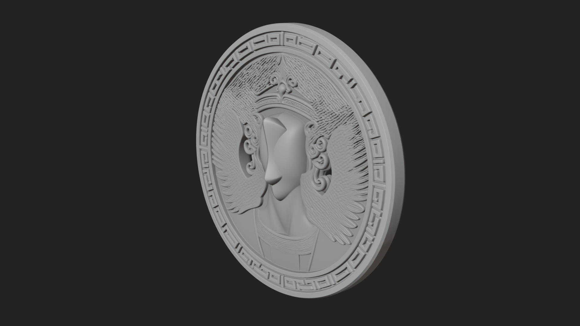 Crowned Winged Angel Oval Plaque Design 6 3D Print Model 3D Model