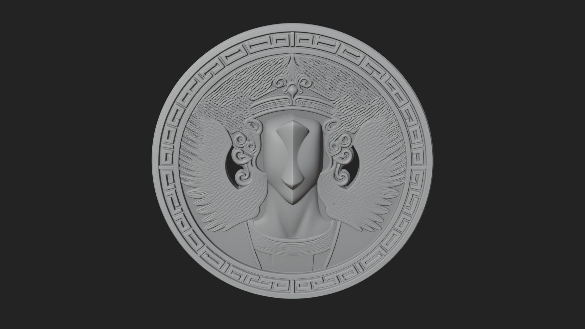 Crowned Winged Angel Oval Plaque Design 6 3D Print Model 3D Model