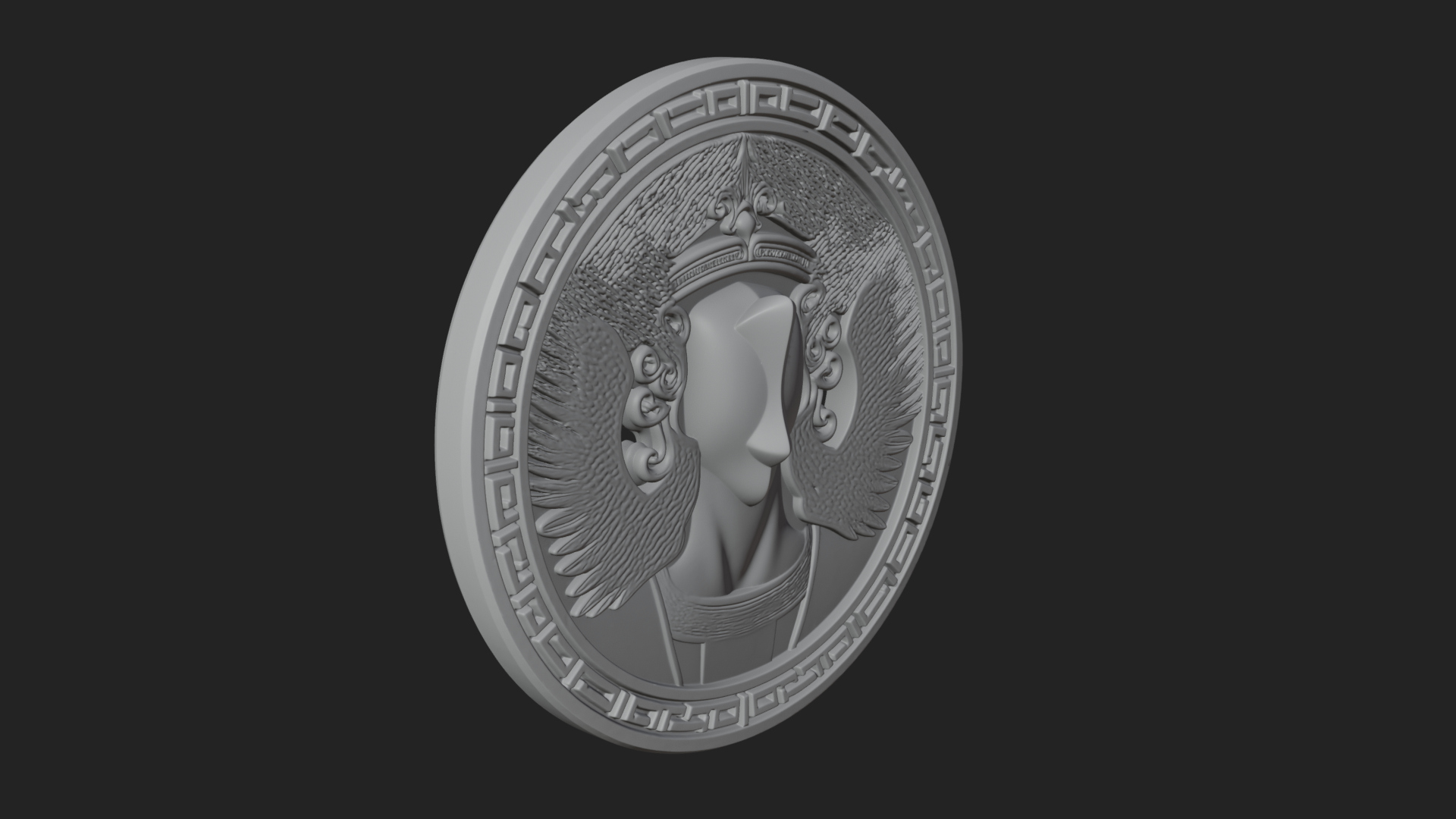 Crowned Winged Angel Oval Plaque Design 6 3D Print Model 3D Model