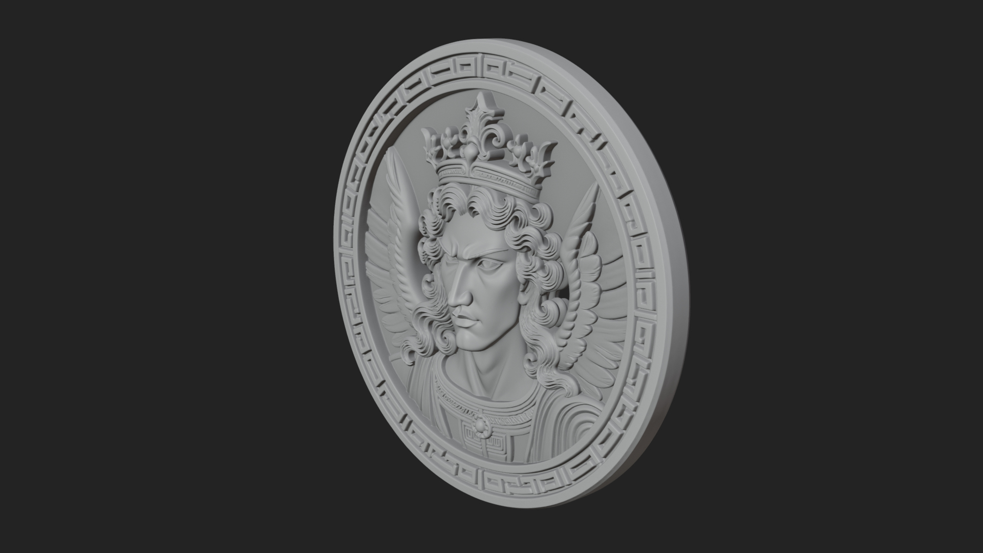 Crowned Winged Angel Oval Plaque Design 6 3D Print Model 3D Model