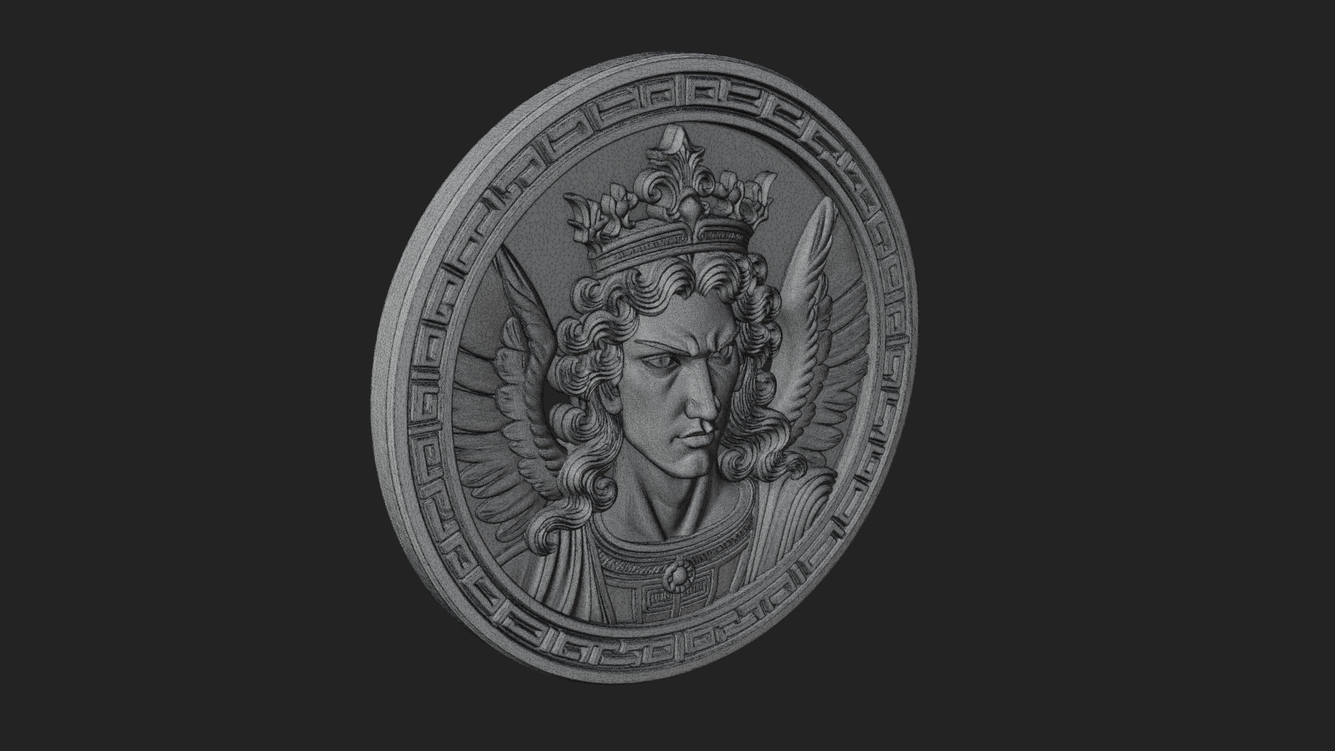 Crowned Winged Angel Oval Plaque Design 6 3D Print Model 3D Model