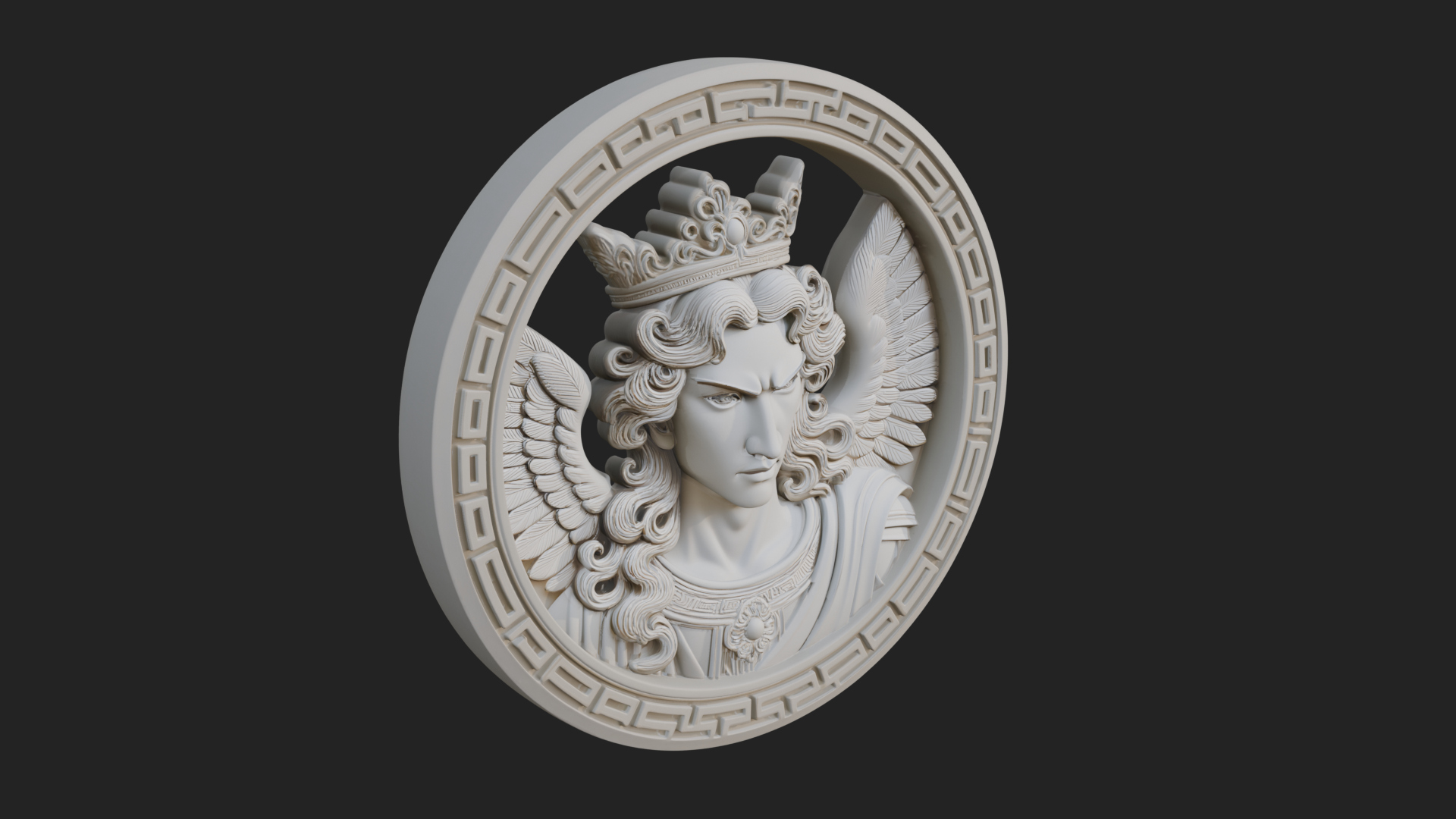 Crowned Winged Angel Oval Plaque Design 7 3D Print Model 3D Model