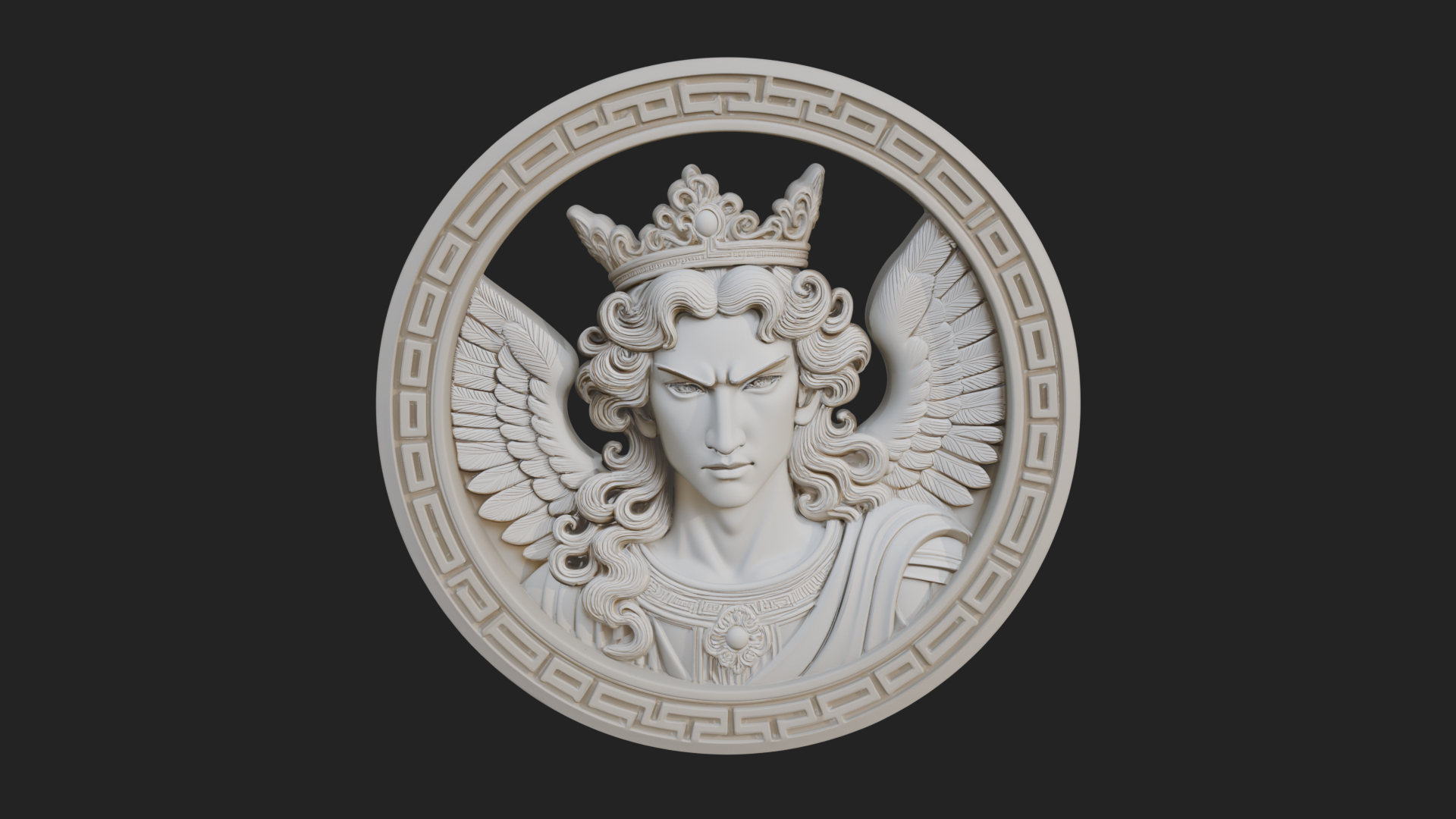 Crowned Winged Angel Oval Plaque Design 7 3D Print Model 3D Model