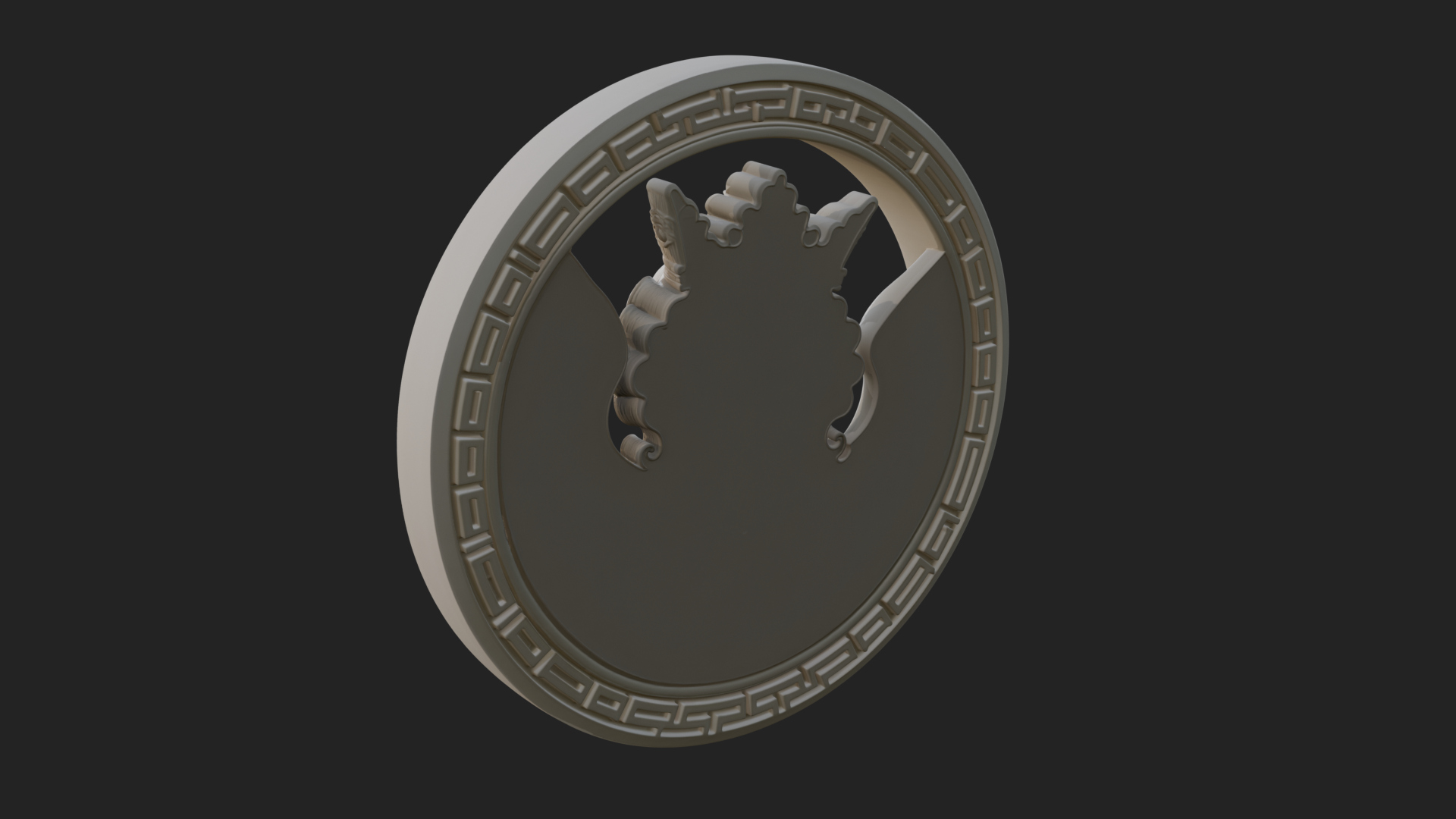 Crowned Winged Angel Oval Plaque Design 7 3D Print Model 3D Model