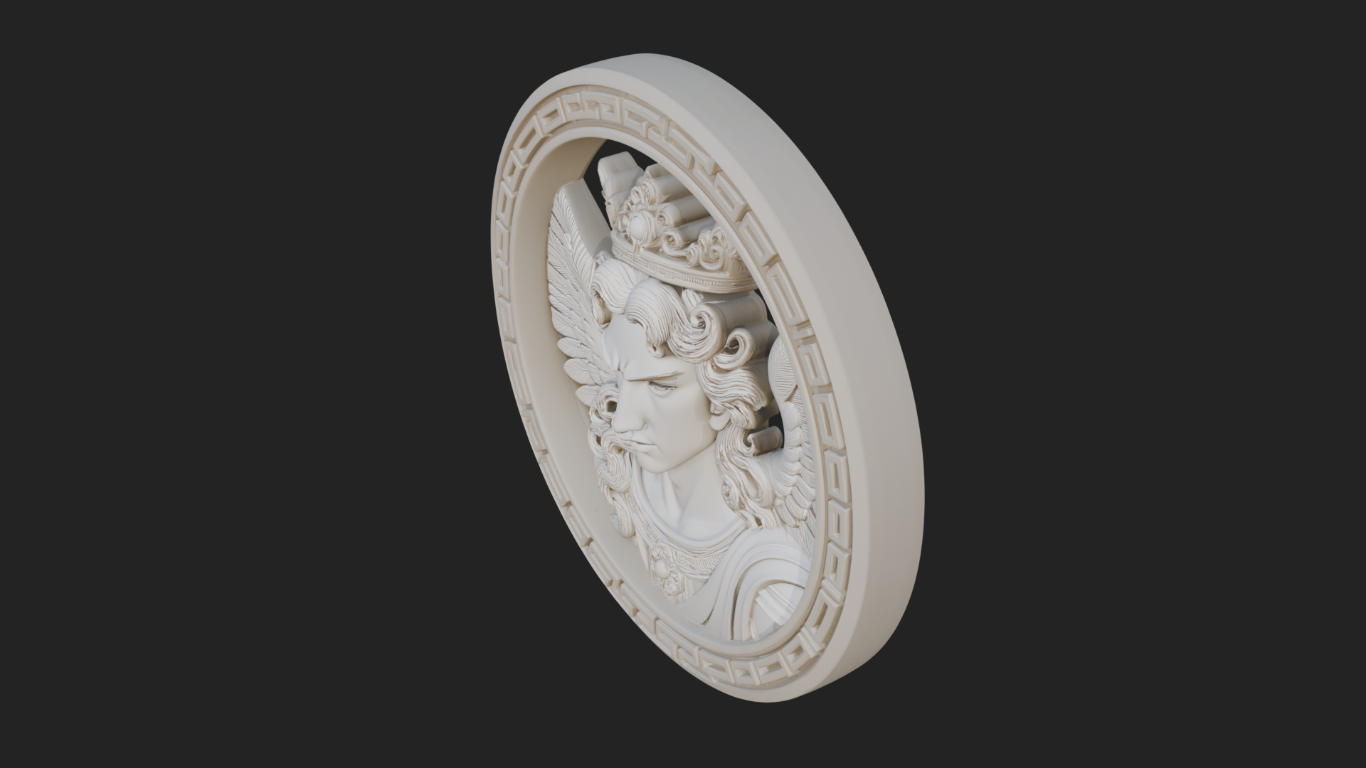 Crowned Winged Angel Oval Plaque Design 7 3D Print Model 3D Model