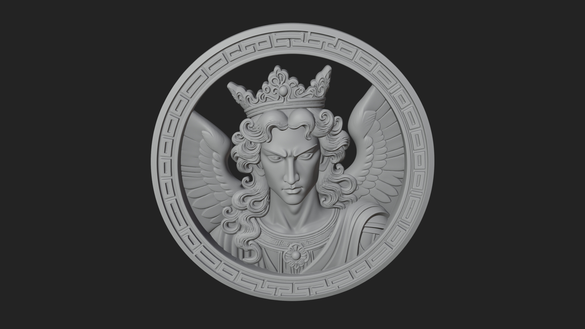 Crowned Winged Angel Oval Plaque Design 7 3D Print Model 3D Model