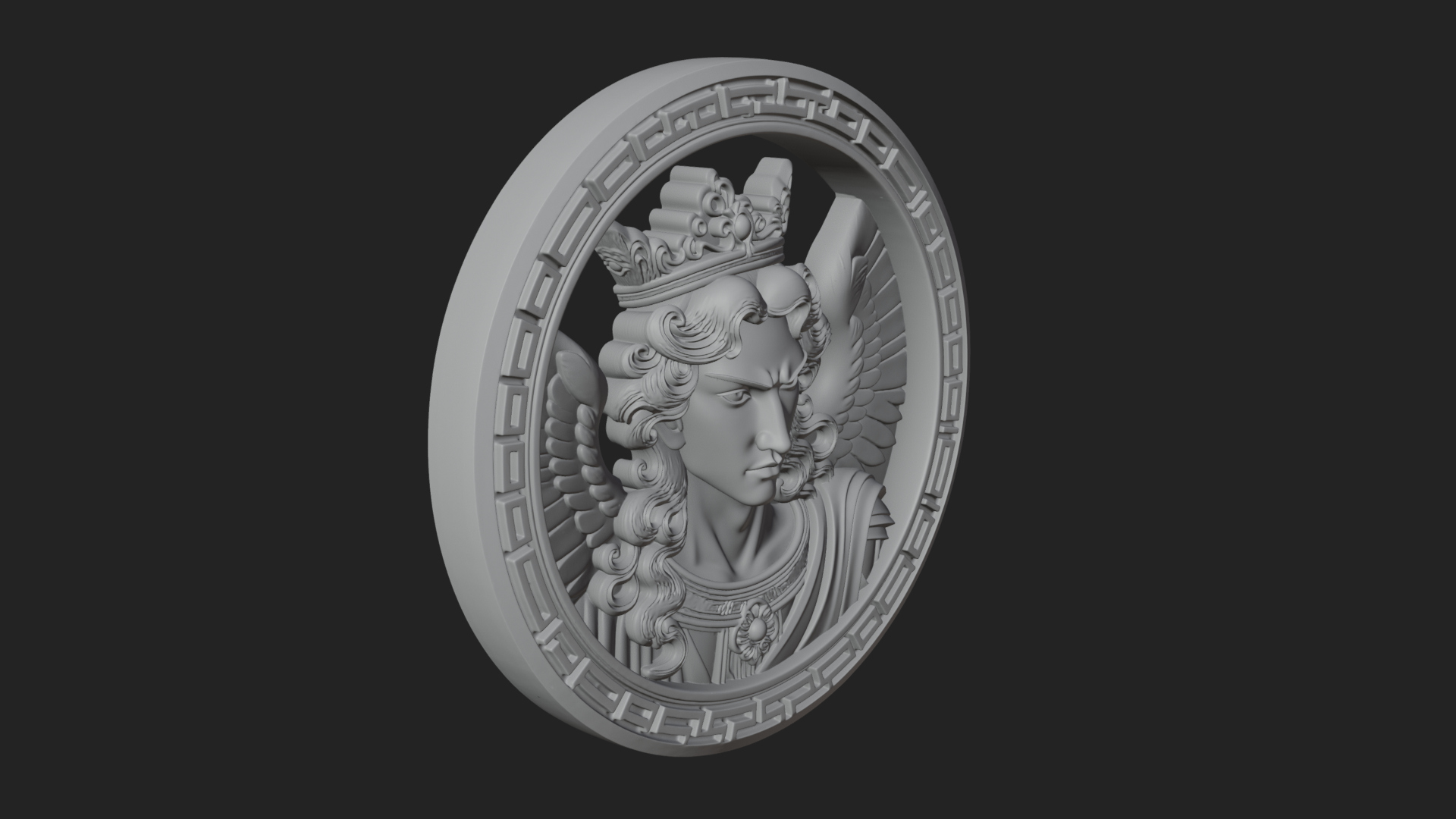 Crowned Winged Angel Oval Plaque Design 7 3D Print Model 3D Model