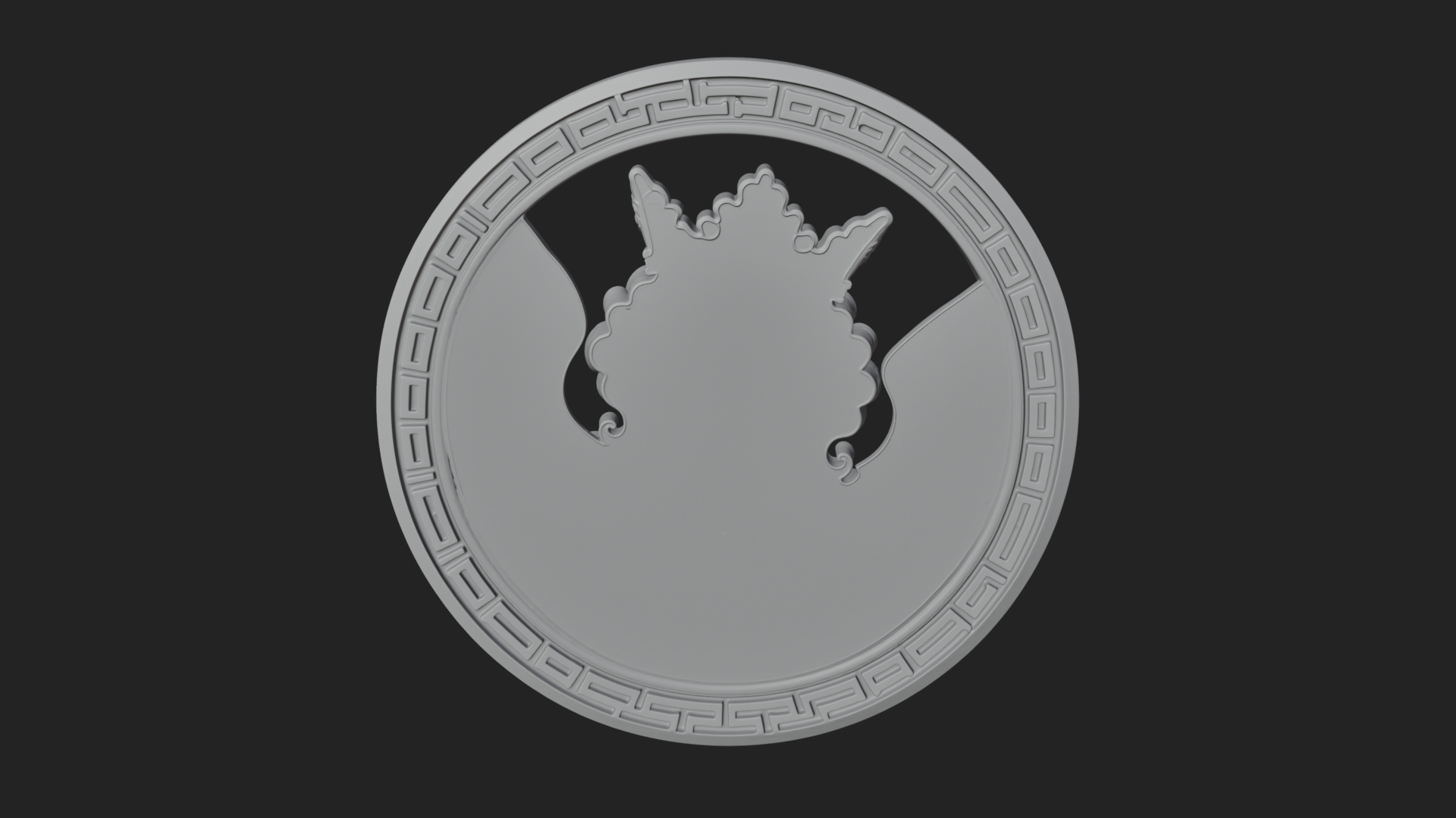 Crowned Winged Angel Oval Plaque Design 7 3D Print Model 3D Model