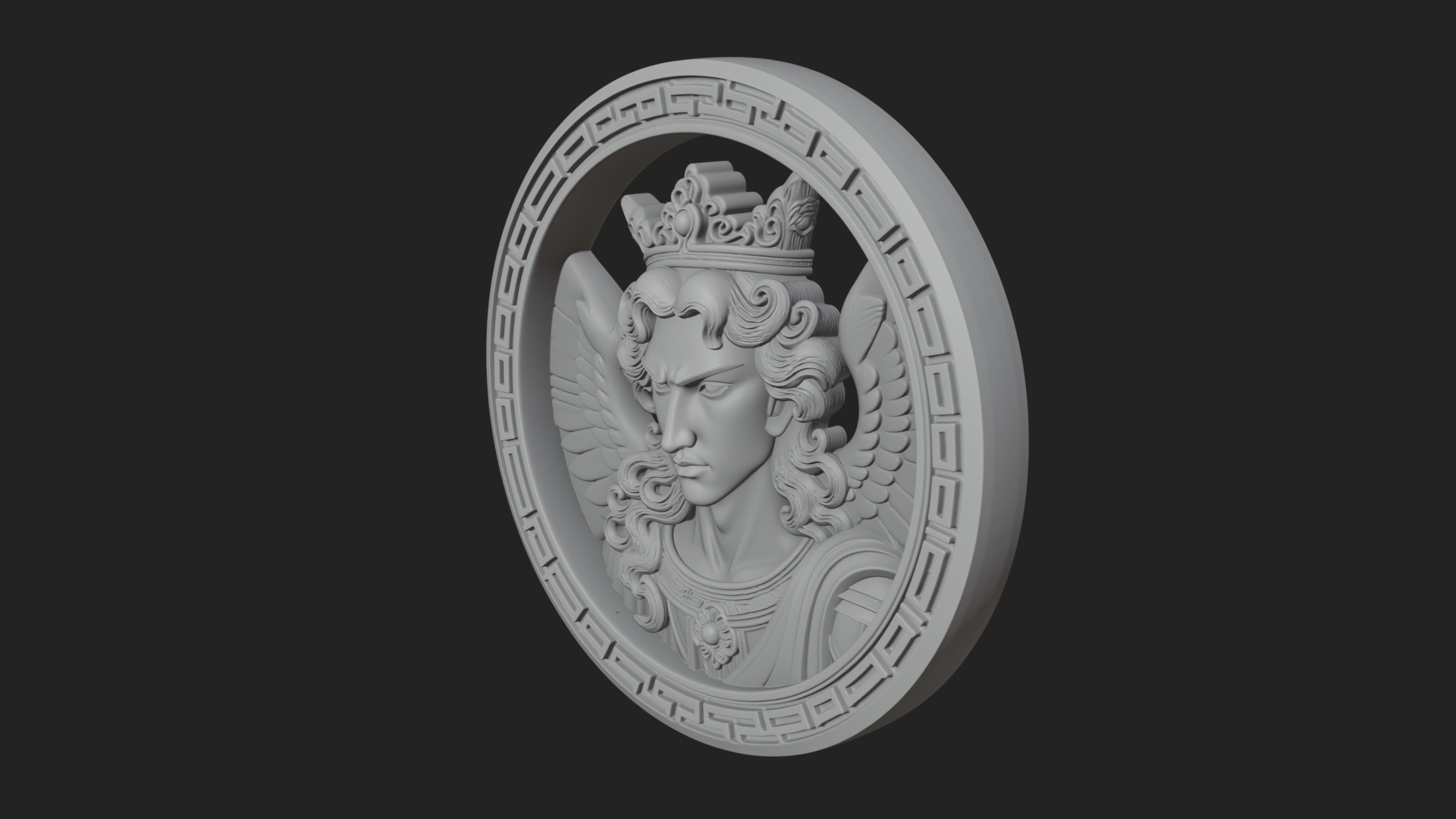Crowned Winged Angel Oval Plaque Design 7 3D Print Model 3D Model