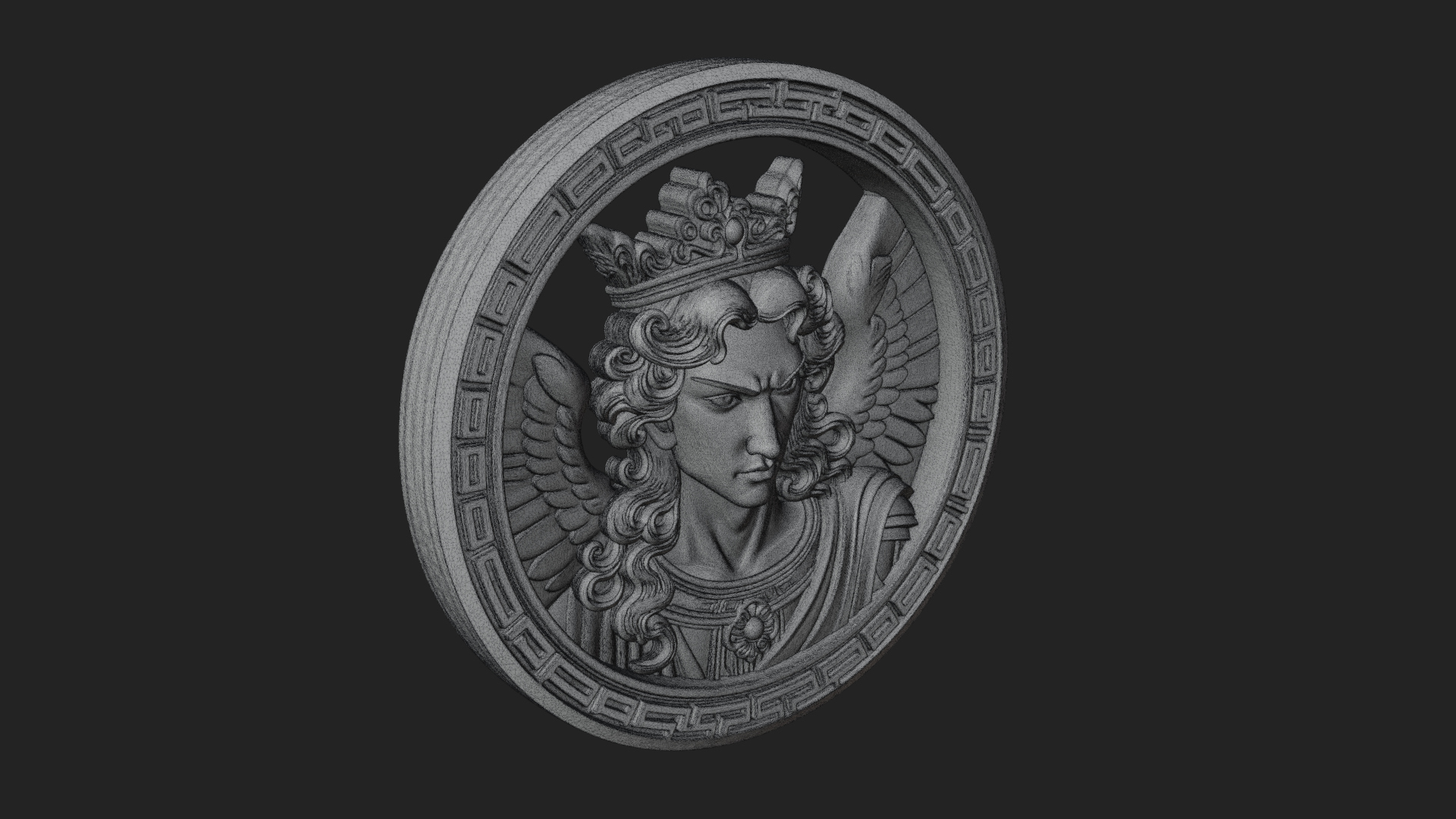 Crowned Winged Angel Oval Plaque Design 7 3D Print Model 3D Model