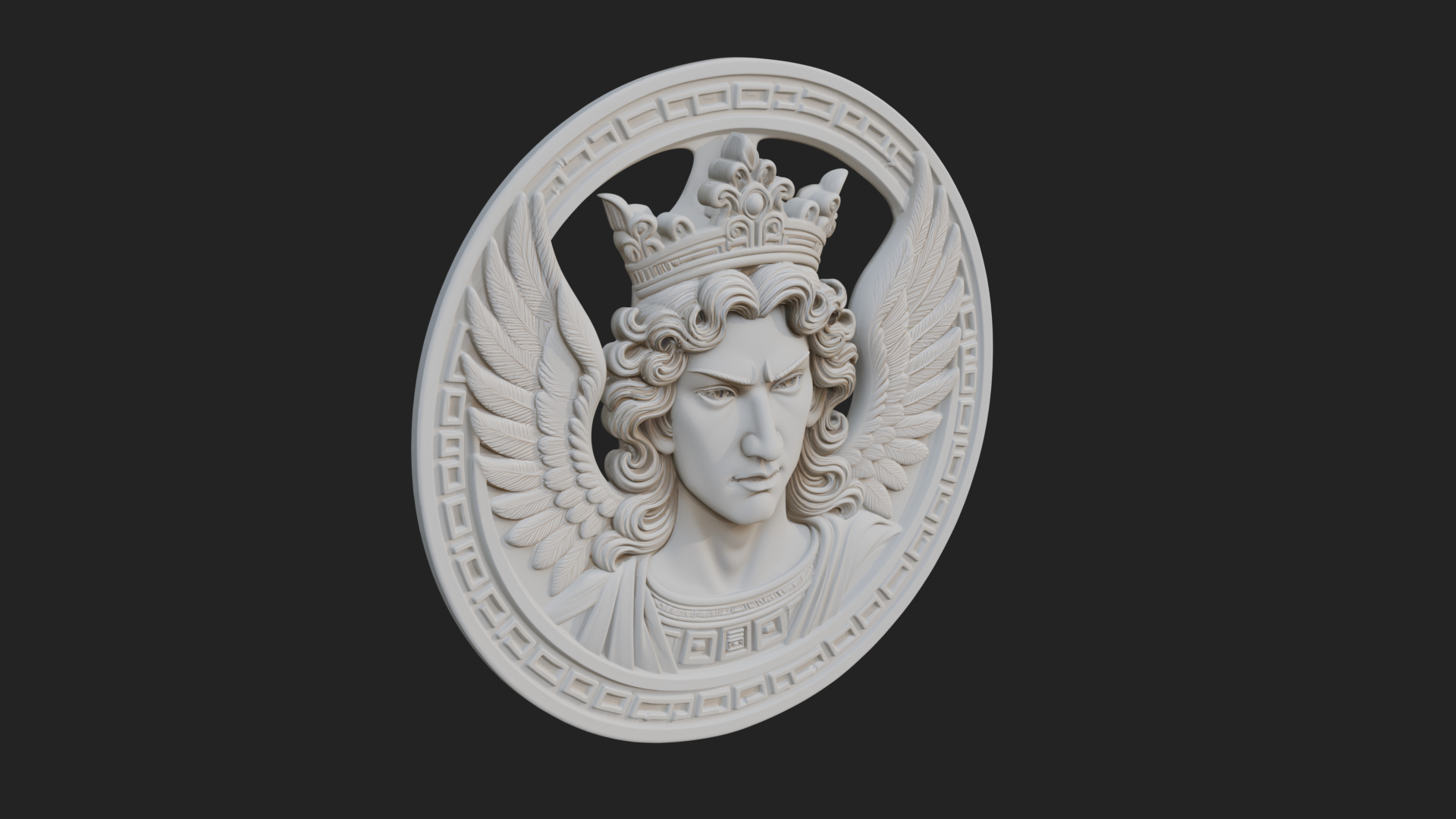 Crowned Winged Angel Oval Plaque Design 8 3D Print Model 3D Model