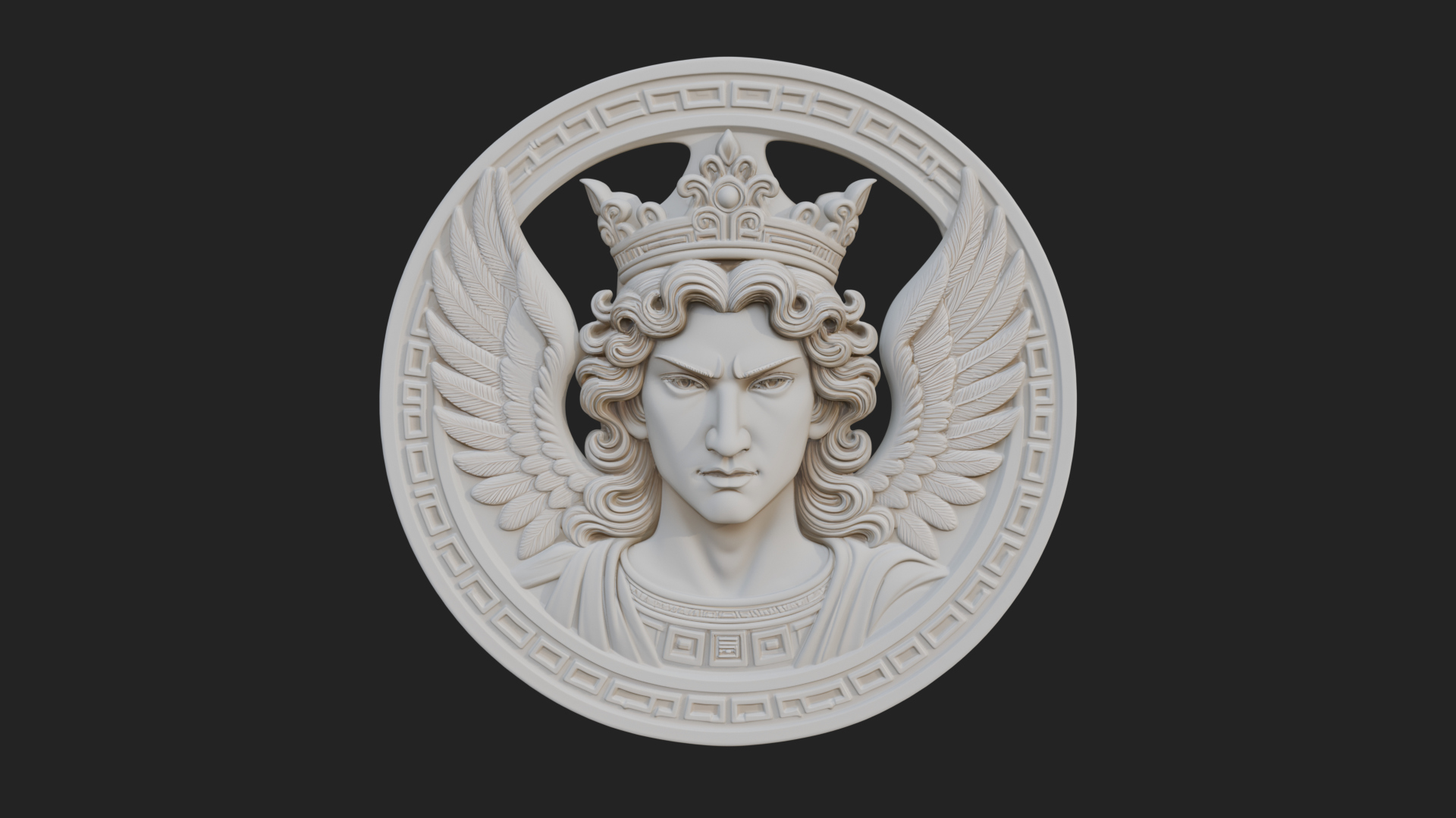Crowned Winged Angel Oval Plaque Design 8 3D Print Model 3D Model