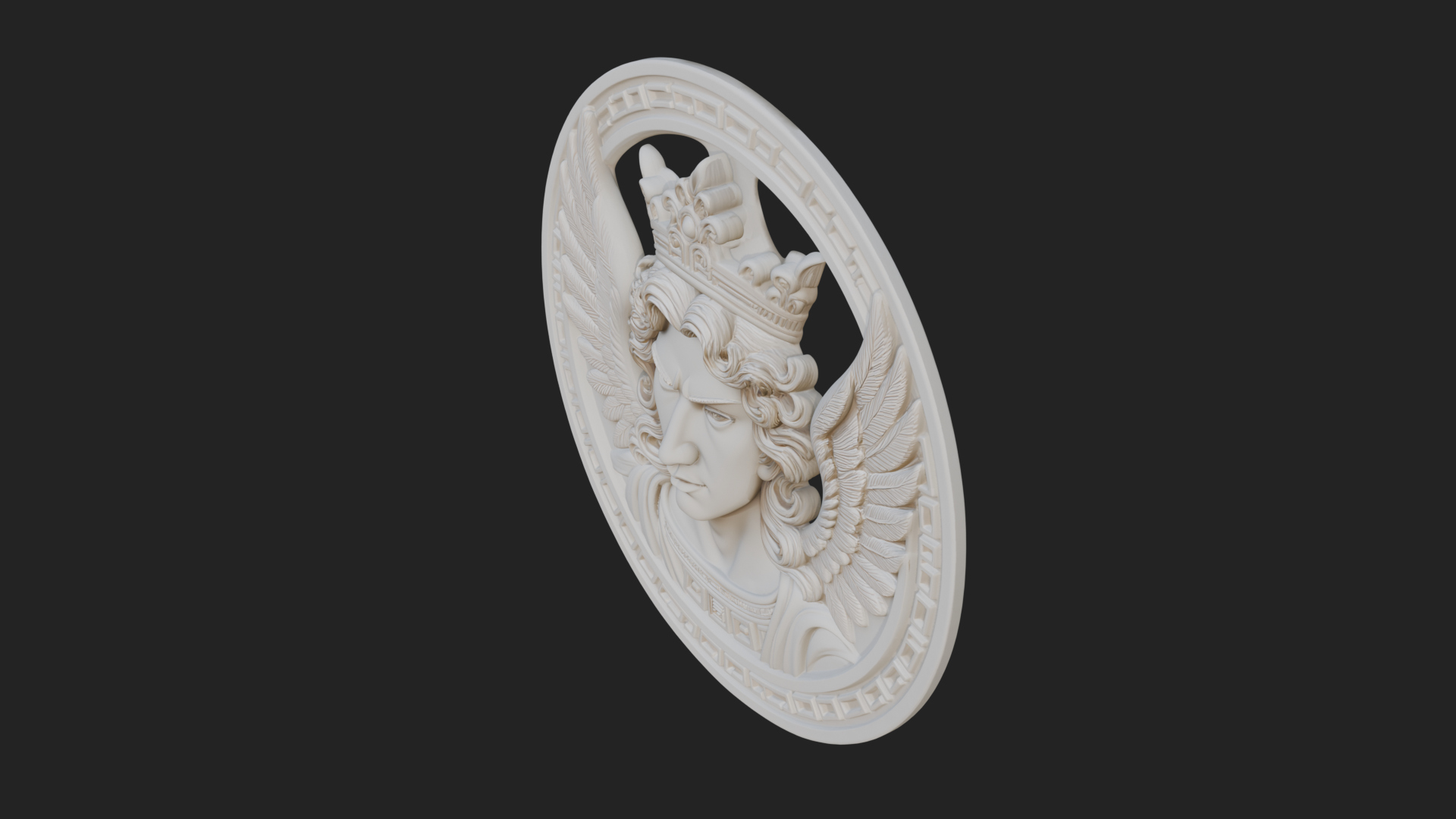 Crowned Winged Angel Oval Plaque Design 8 3D Print Model 3D Model