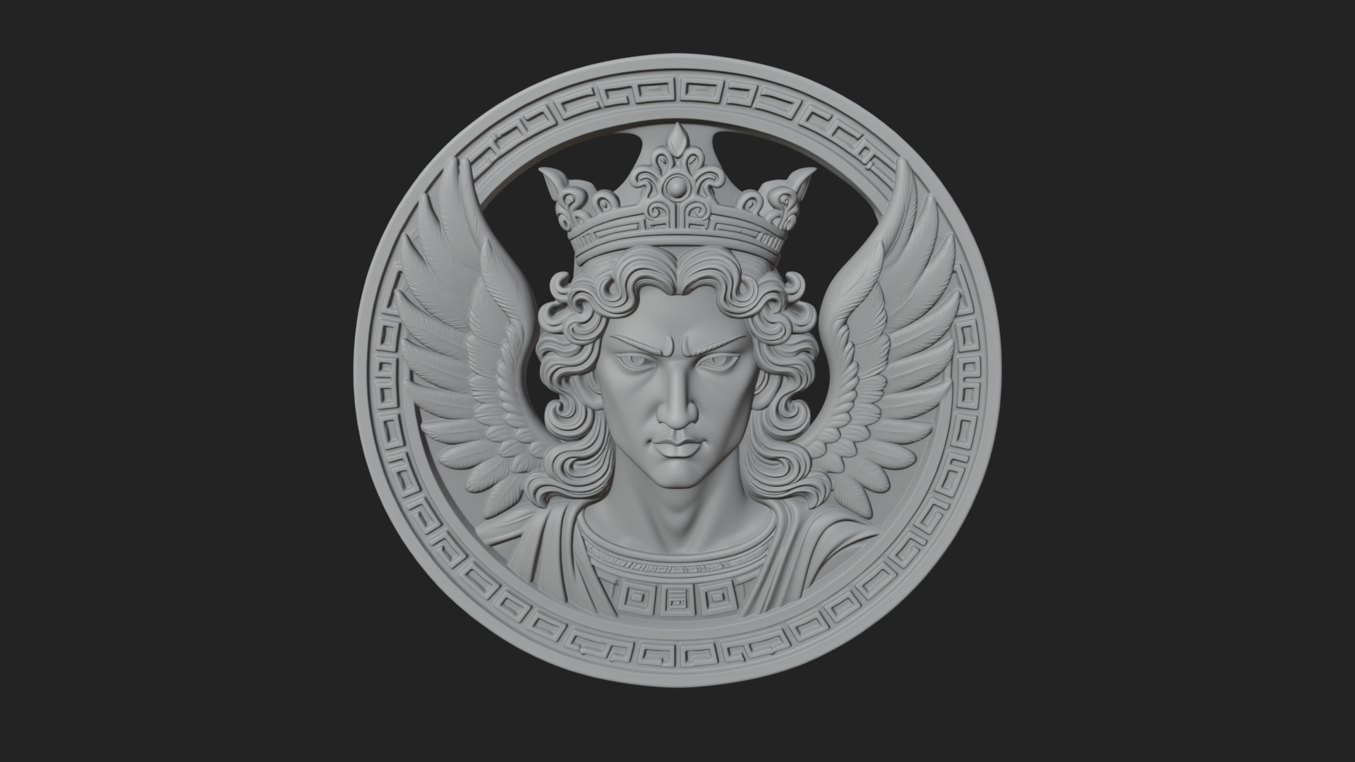 Crowned Winged Angel Oval Plaque Design 8 3D Print Model 3D Model