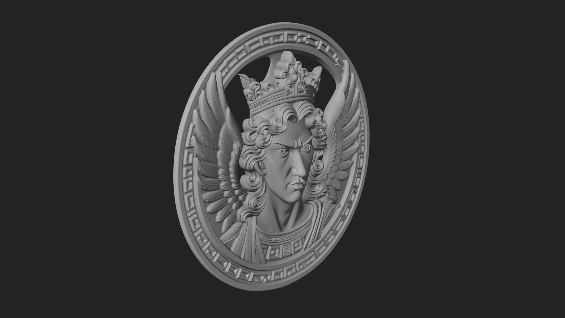 Crowned Winged Angel Oval Plaque Design 8 3D Print Model 3D Model