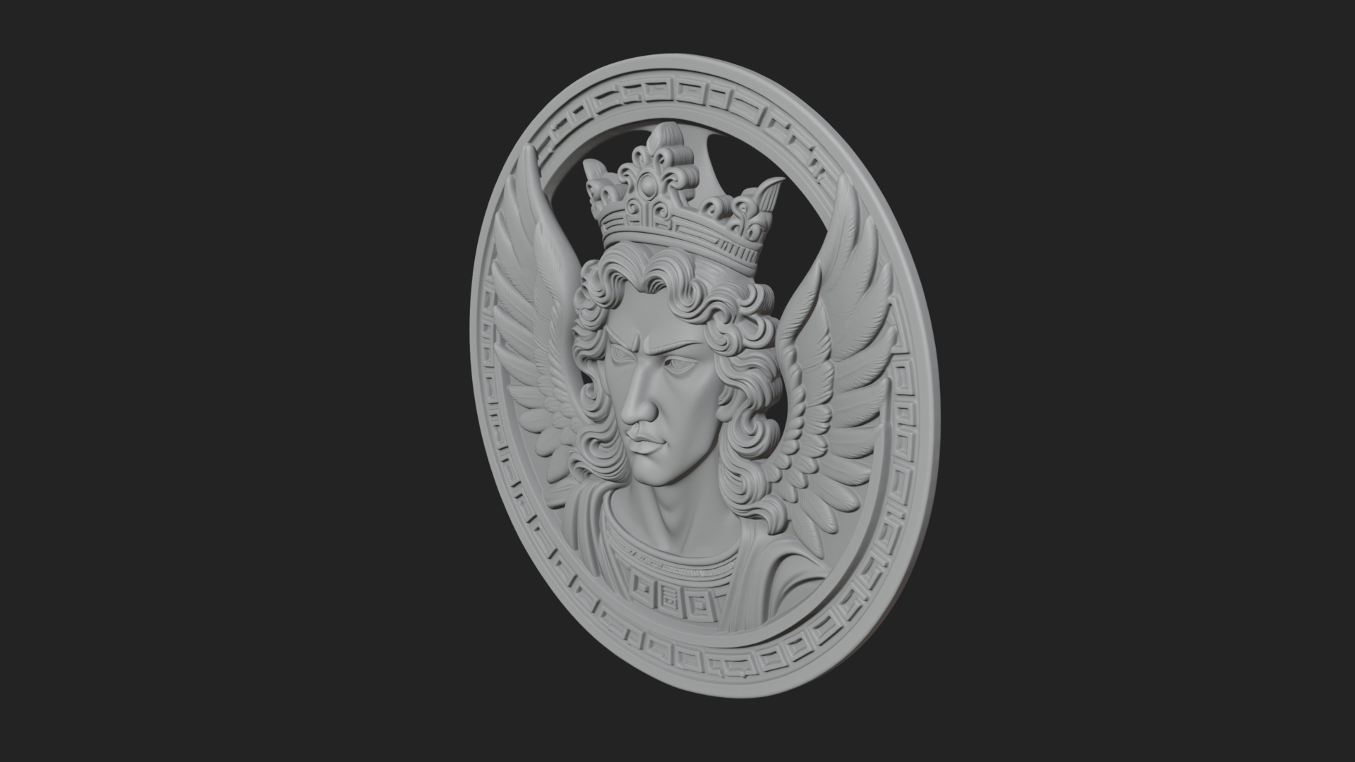 Crowned Winged Angel Oval Plaque Design 8 3D Print Model 3D Model