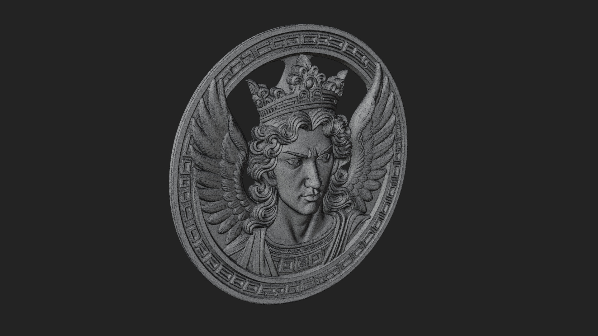 Crowned Winged Angel Oval Plaque Design 8 3D Print Model 3D Model