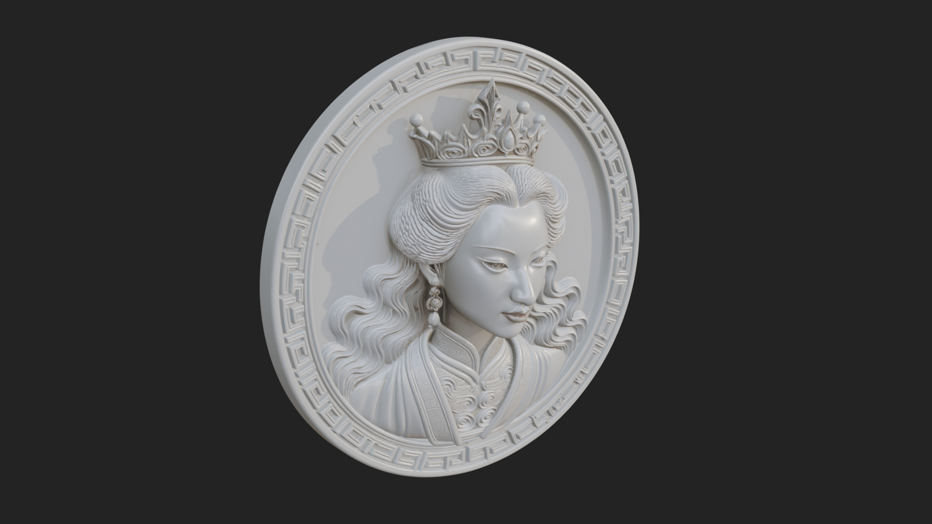 Crowned Woman Oval Relief Plaque Design 1 3D Print Model 3D Model