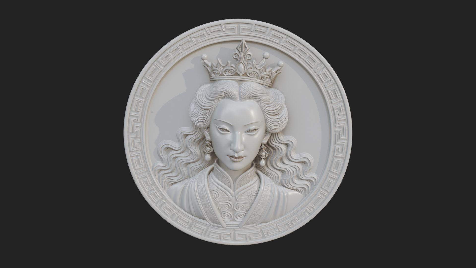 Crowned Woman Oval Relief Plaque Design 1 3D Print Model 3D Model