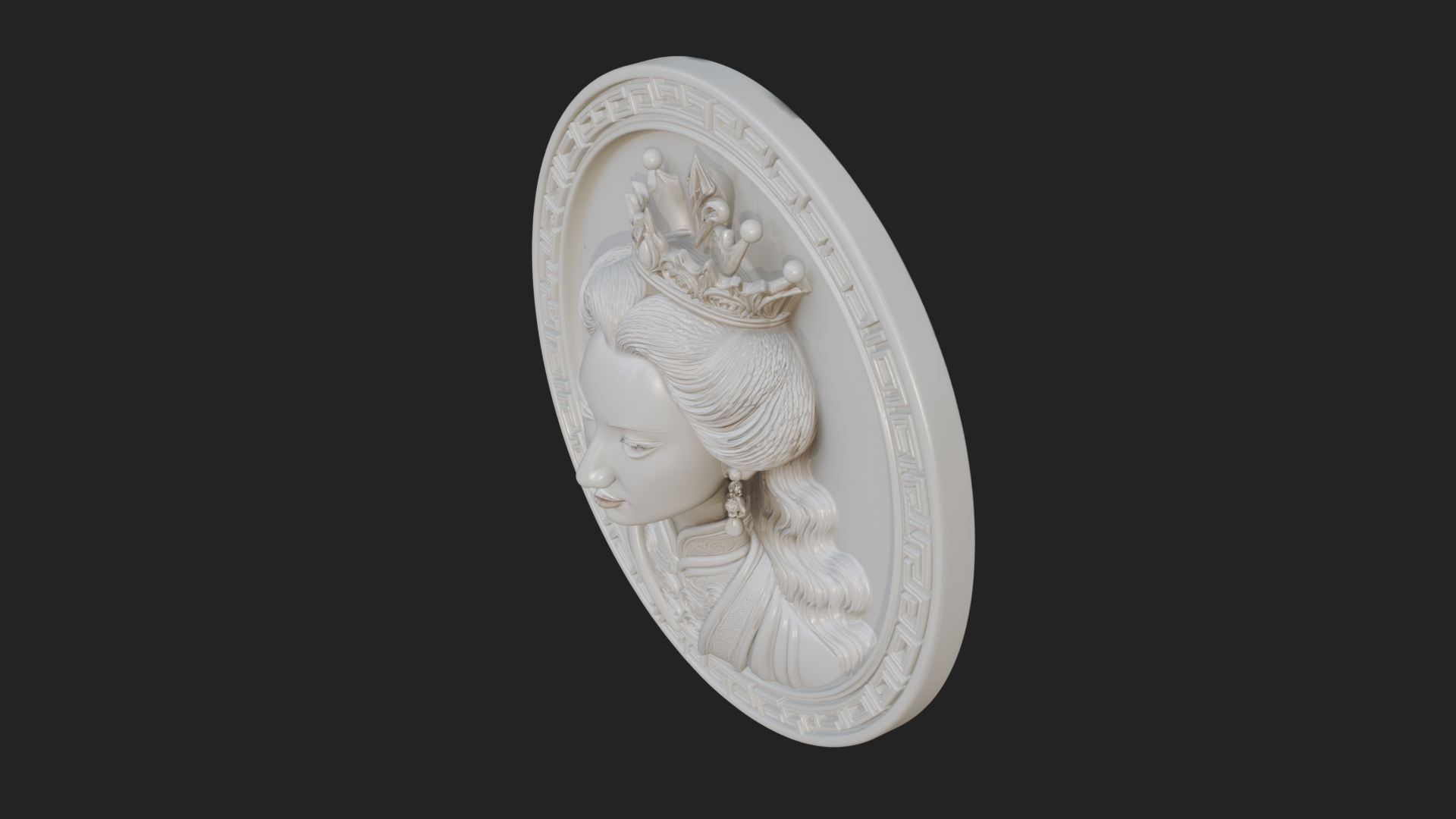 Crowned Woman Oval Relief Plaque Design 1 3D Print Model 3D Model