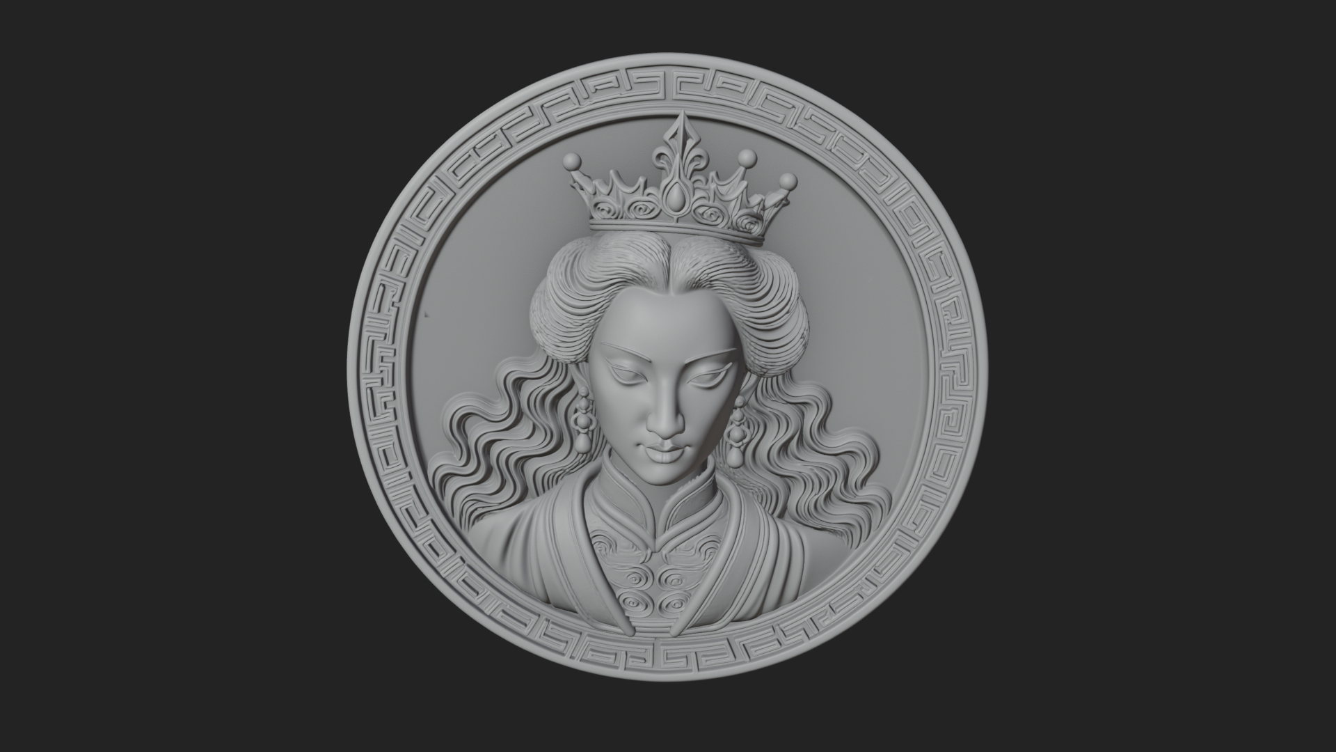 Crowned Woman Oval Relief Plaque Design 1 3D Print Model 3D Model