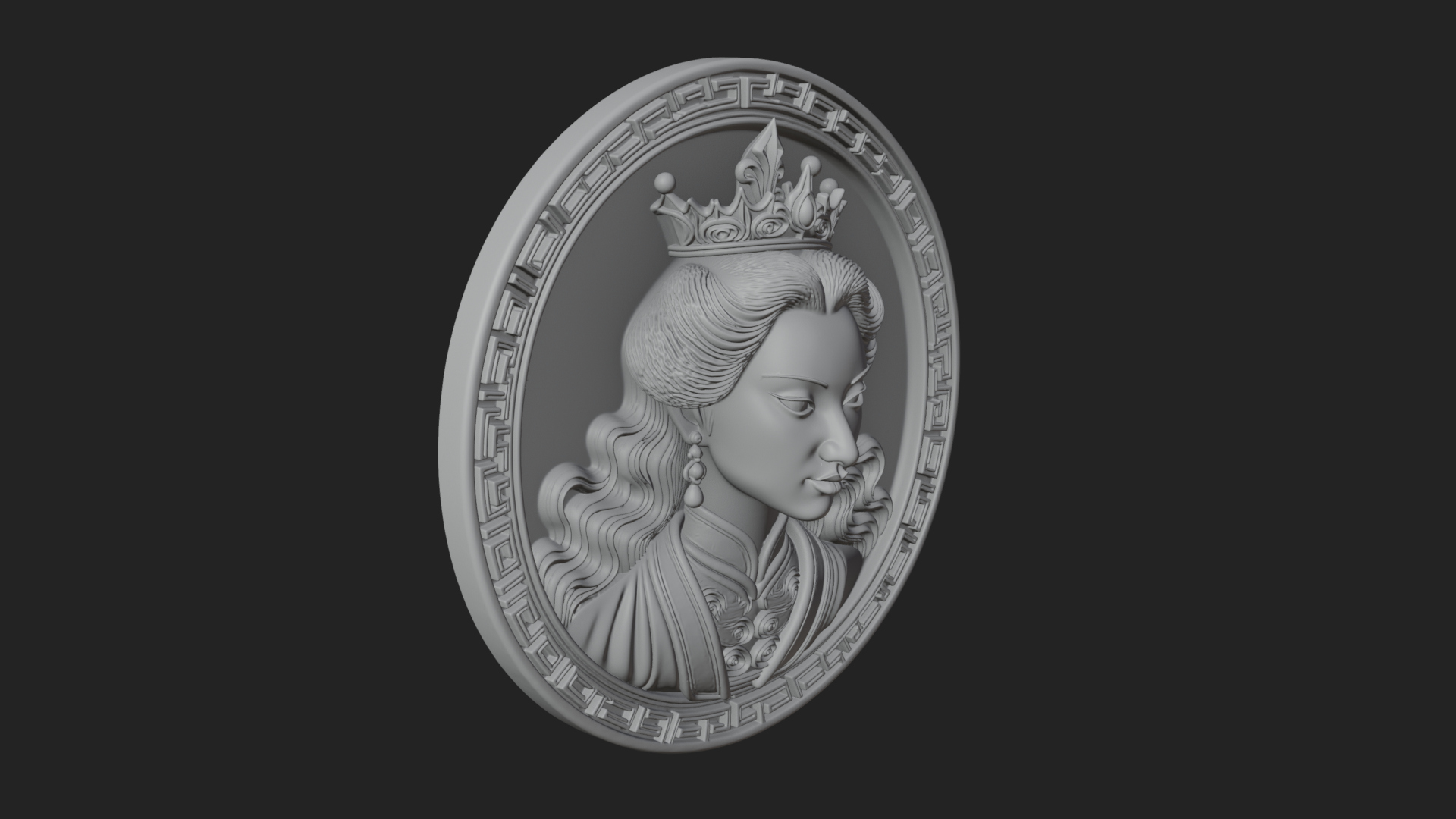 Crowned Woman Oval Relief Plaque Design 1 3D Print Model 3D Model