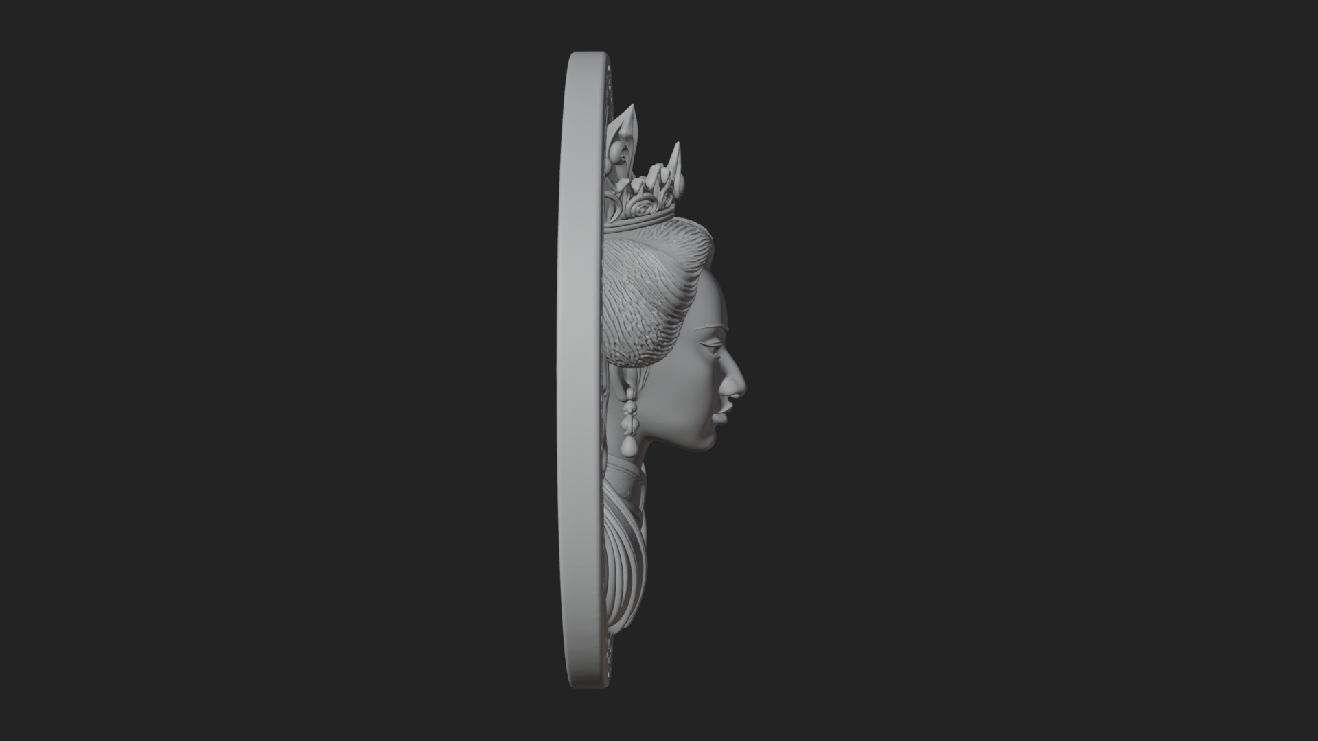 Crowned Woman Oval Relief Plaque Design 1 3D Print Model 3D Model