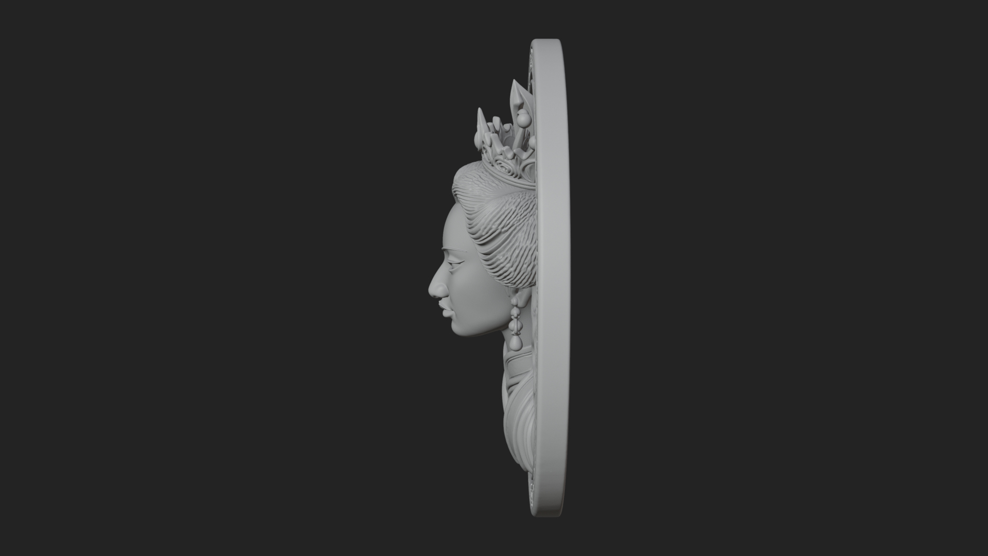 Crowned Woman Oval Relief Plaque Design 1 3D Print Model 3D Model