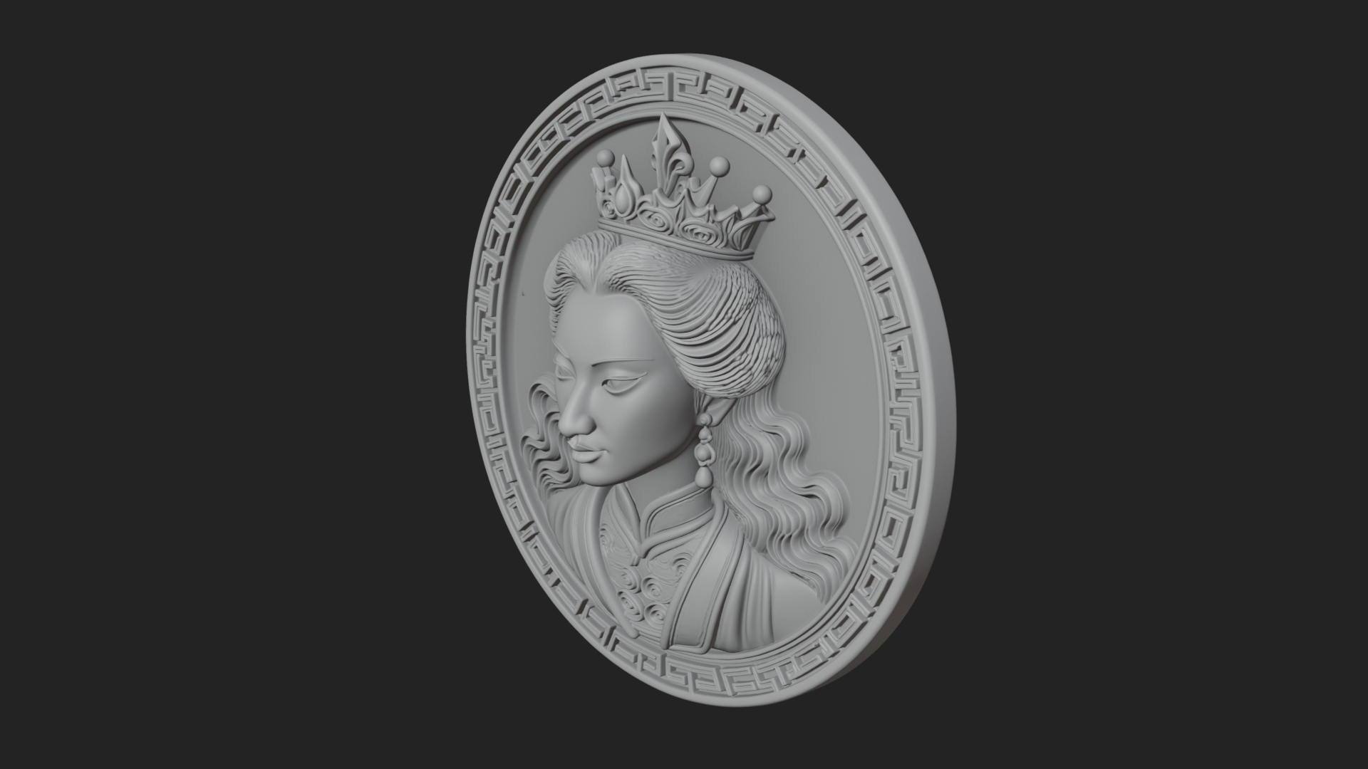 Crowned Woman Oval Relief Plaque Design 1 3D Print Model 3D Model