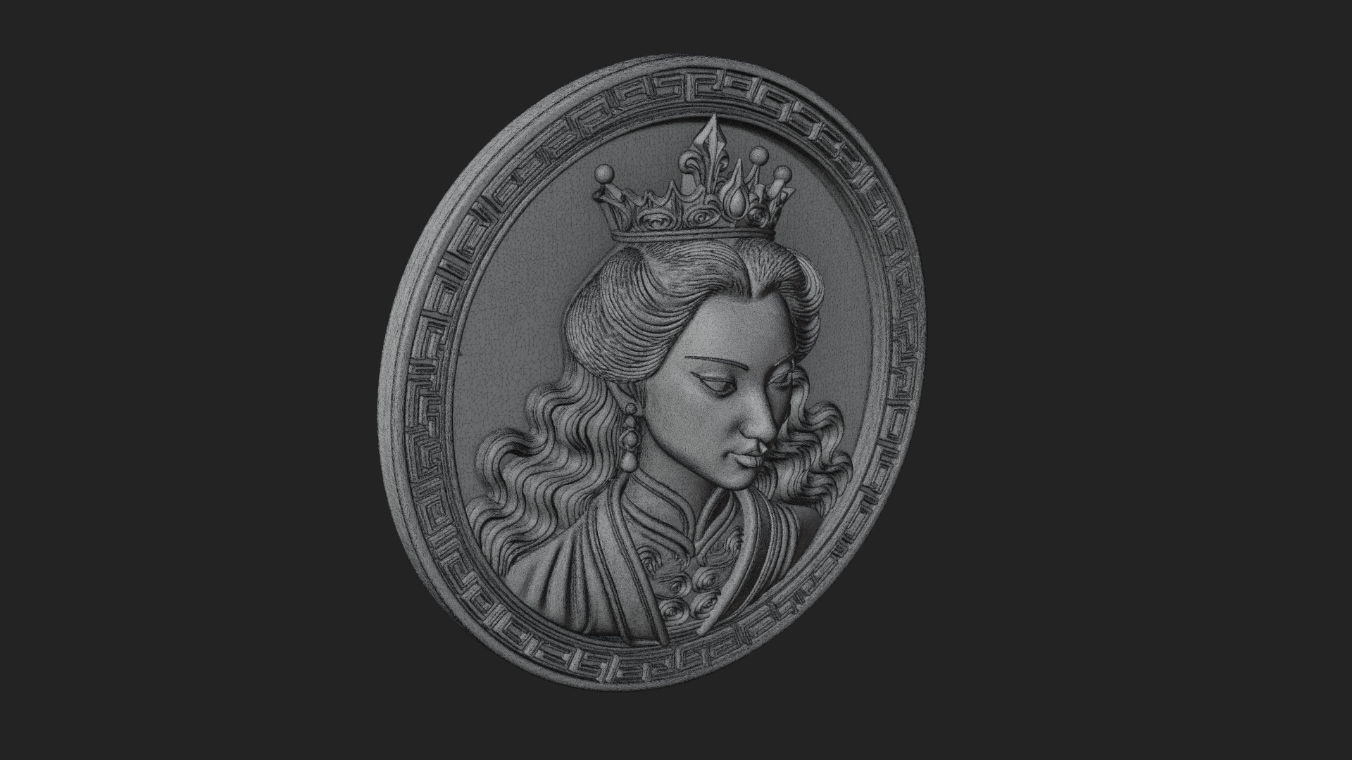 Crowned Woman Oval Relief Plaque Design 1 3D Print Model 3D Model