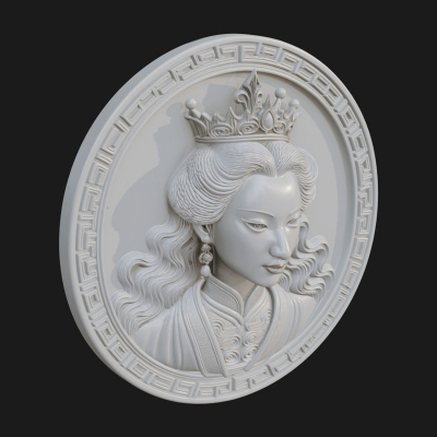 Crowned Woman Oval Relief Plaque Design 1 3D Print Model
