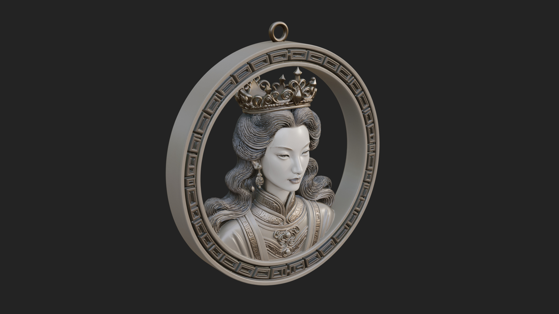 Crowned Woman Oval Relief Plaque Design 2 3D Print Model 3D Model