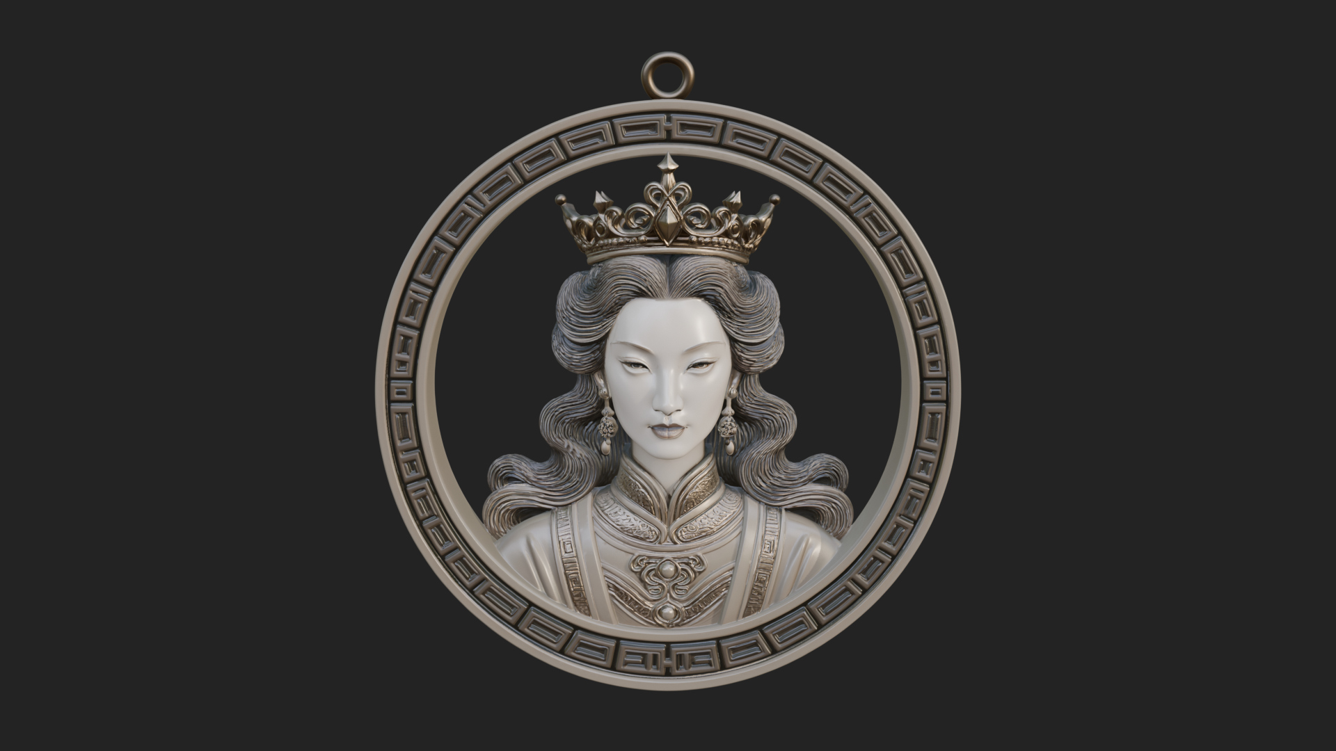 Crowned Woman Oval Relief Plaque Design 2 3D Print Model 3D Model