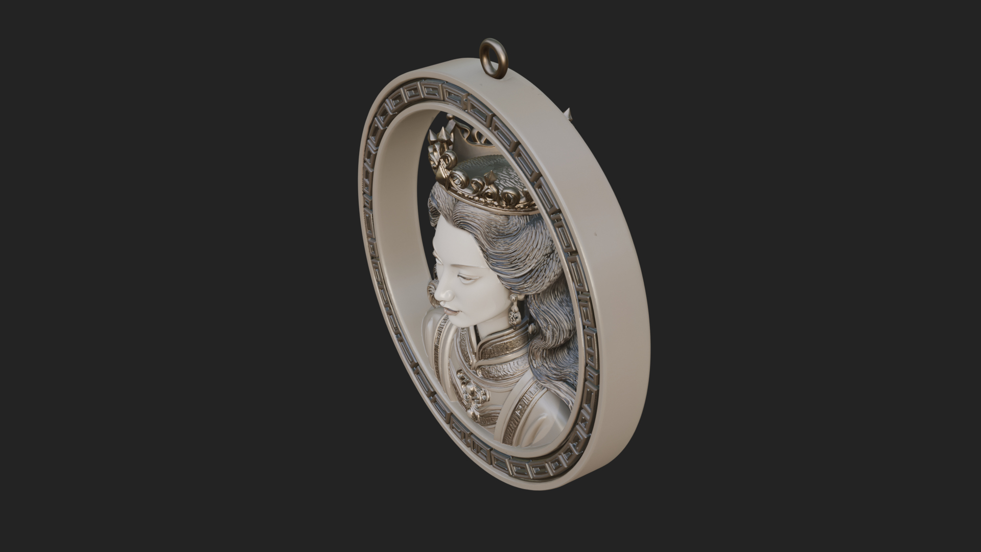 Crowned Woman Oval Relief Plaque Design 2 3D Print Model 3D Model