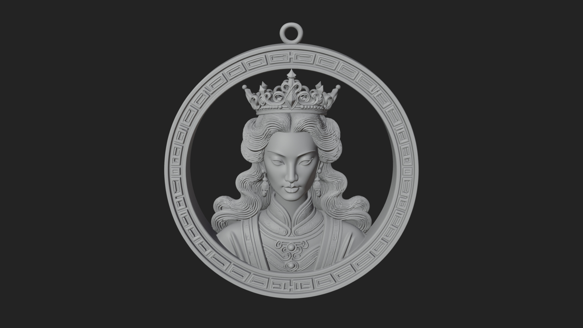 Crowned Woman Oval Relief Plaque Design 2 3D Print Model 3D Model