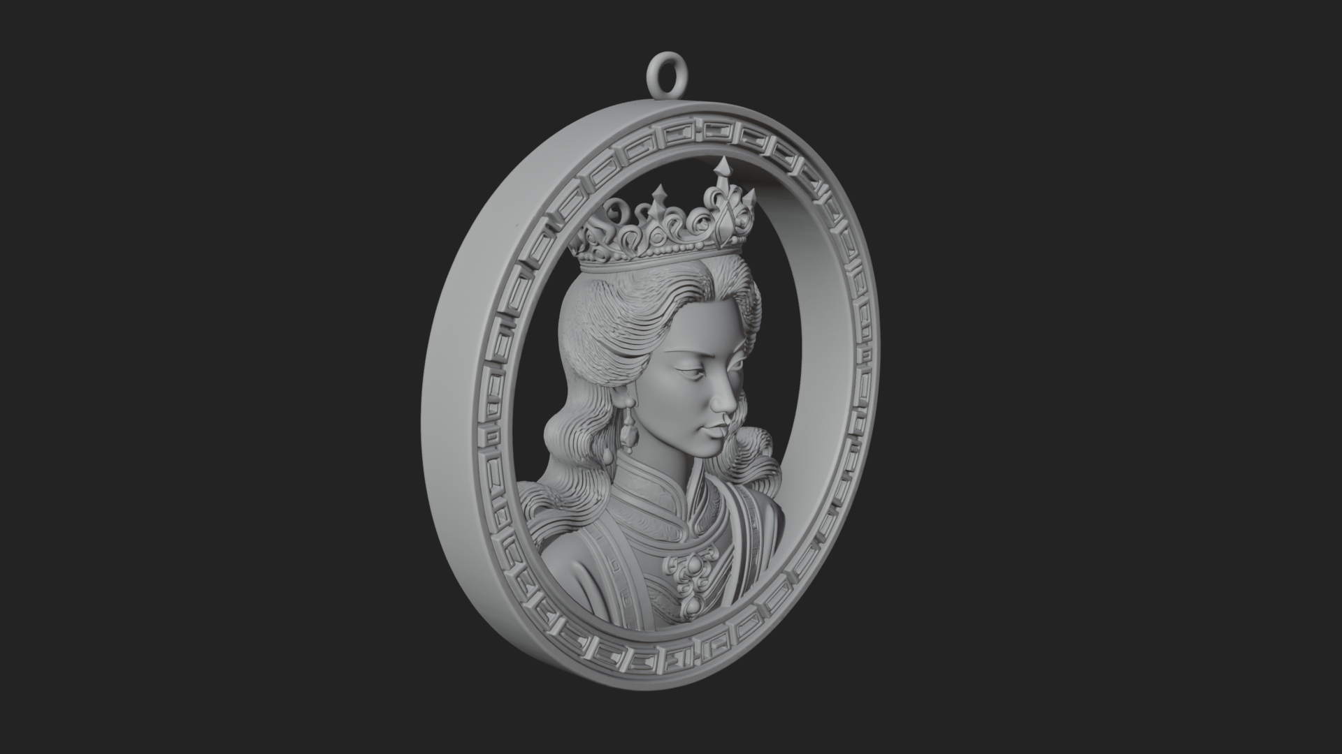 Crowned Woman Oval Relief Plaque Design 2 3D Print Model 3D Model