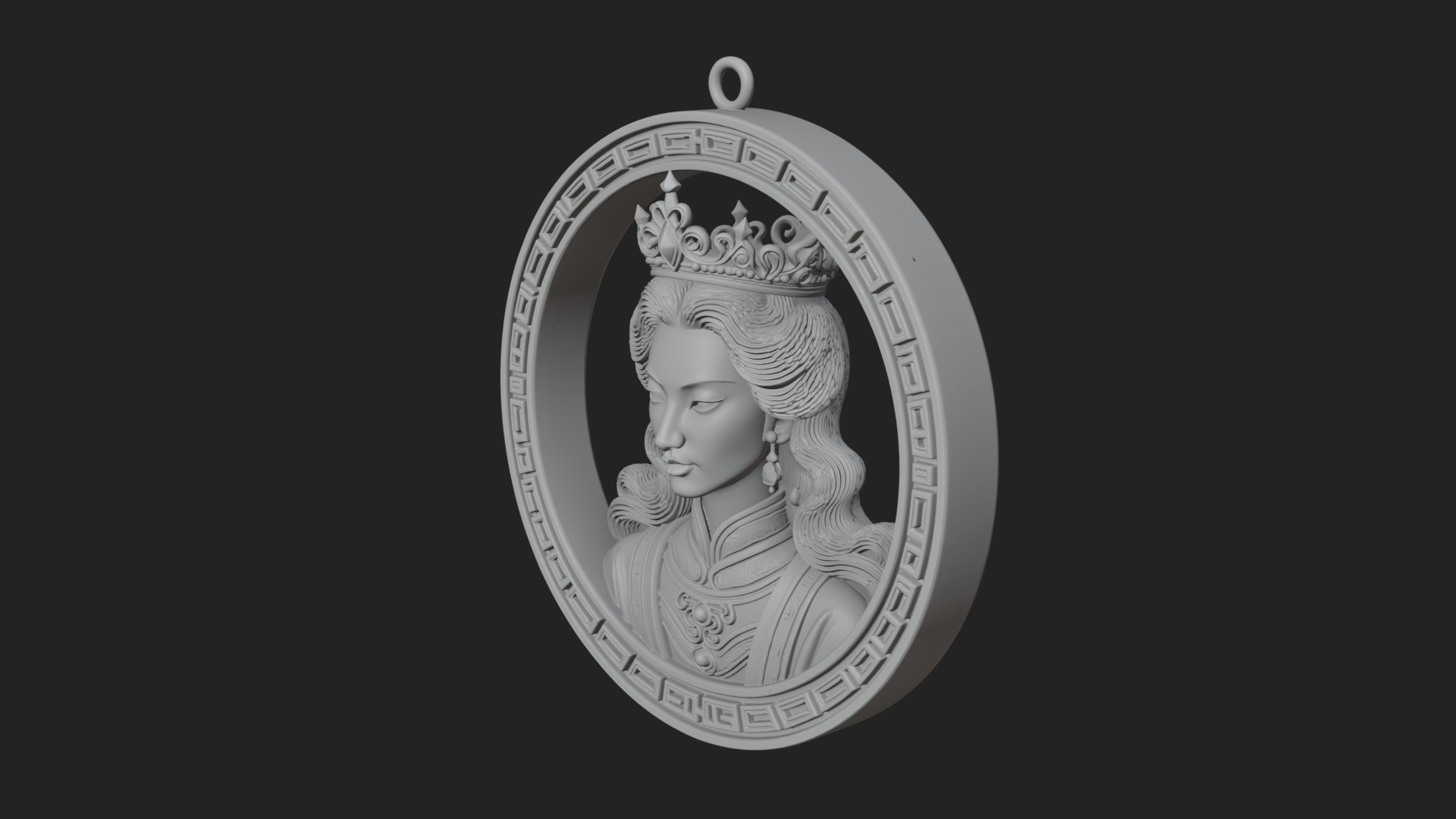 Crowned Woman Oval Relief Plaque Design 2 3D Print Model 3D Model