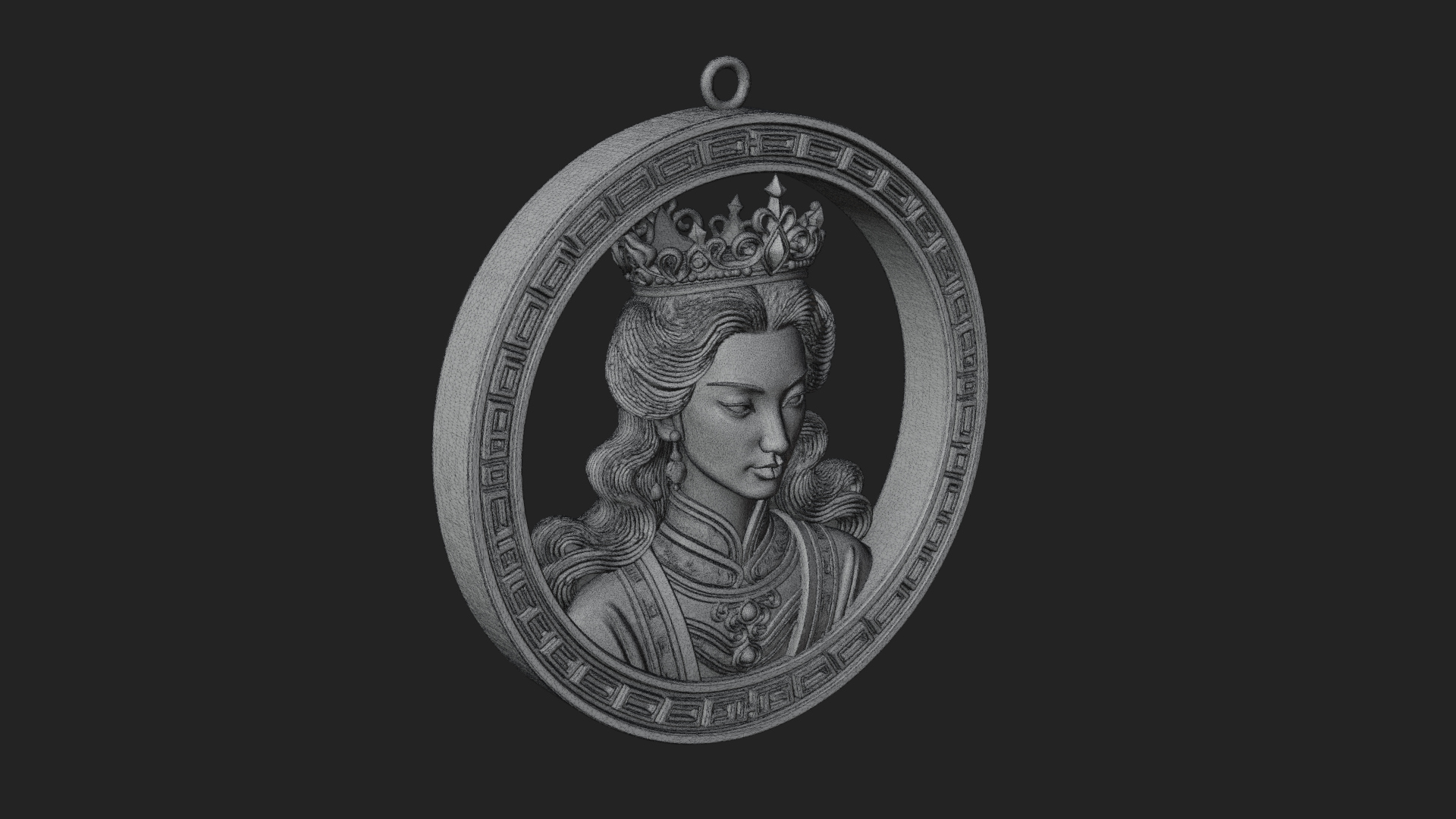 Crowned Woman Oval Relief Plaque Design 2 3D Print Model 3D Model