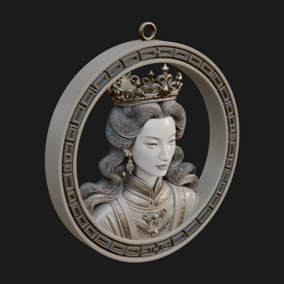 Crowned Woman Oval Relief Plaque Design 2 3D Print Model
