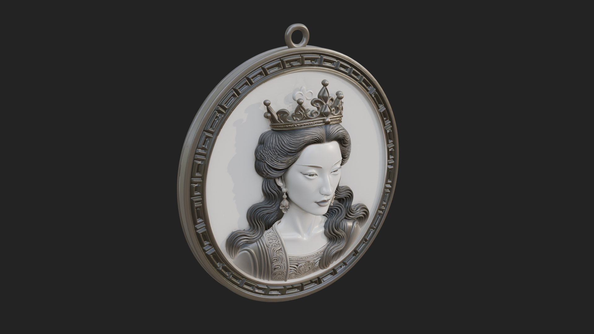 Crowned Woman Oval Relief Plaque Design 3 3D Print Model 3D Model